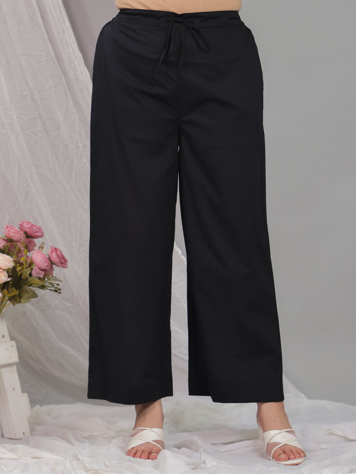 Soft Cotton Solid Black Palazzo