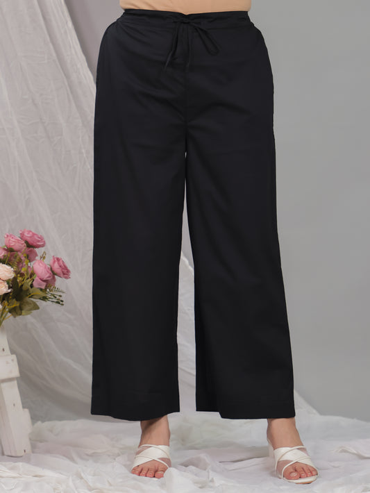 Soft Cotton Solid Black Palazzo