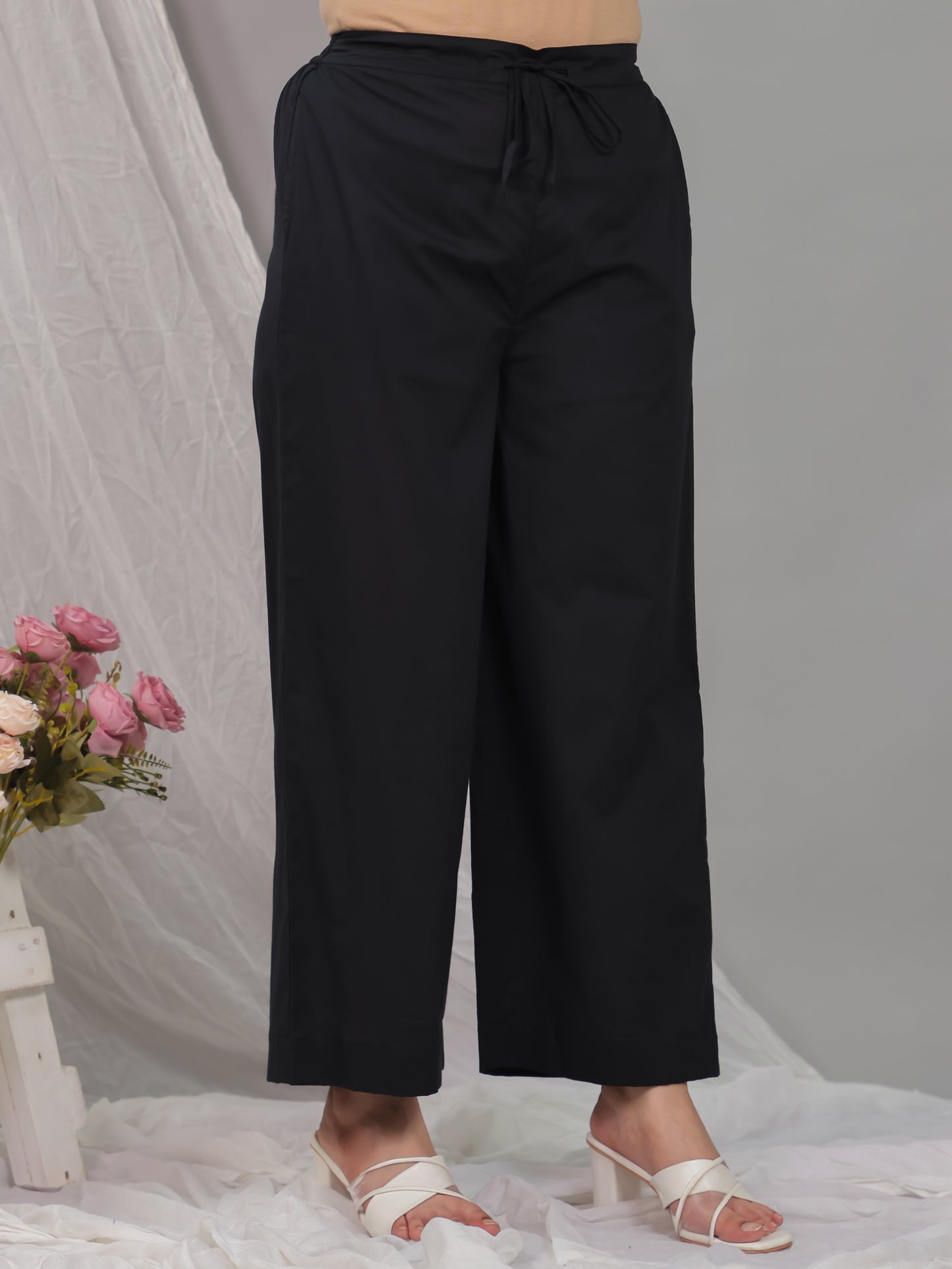 Soft Cotton Solid Black Palazzo