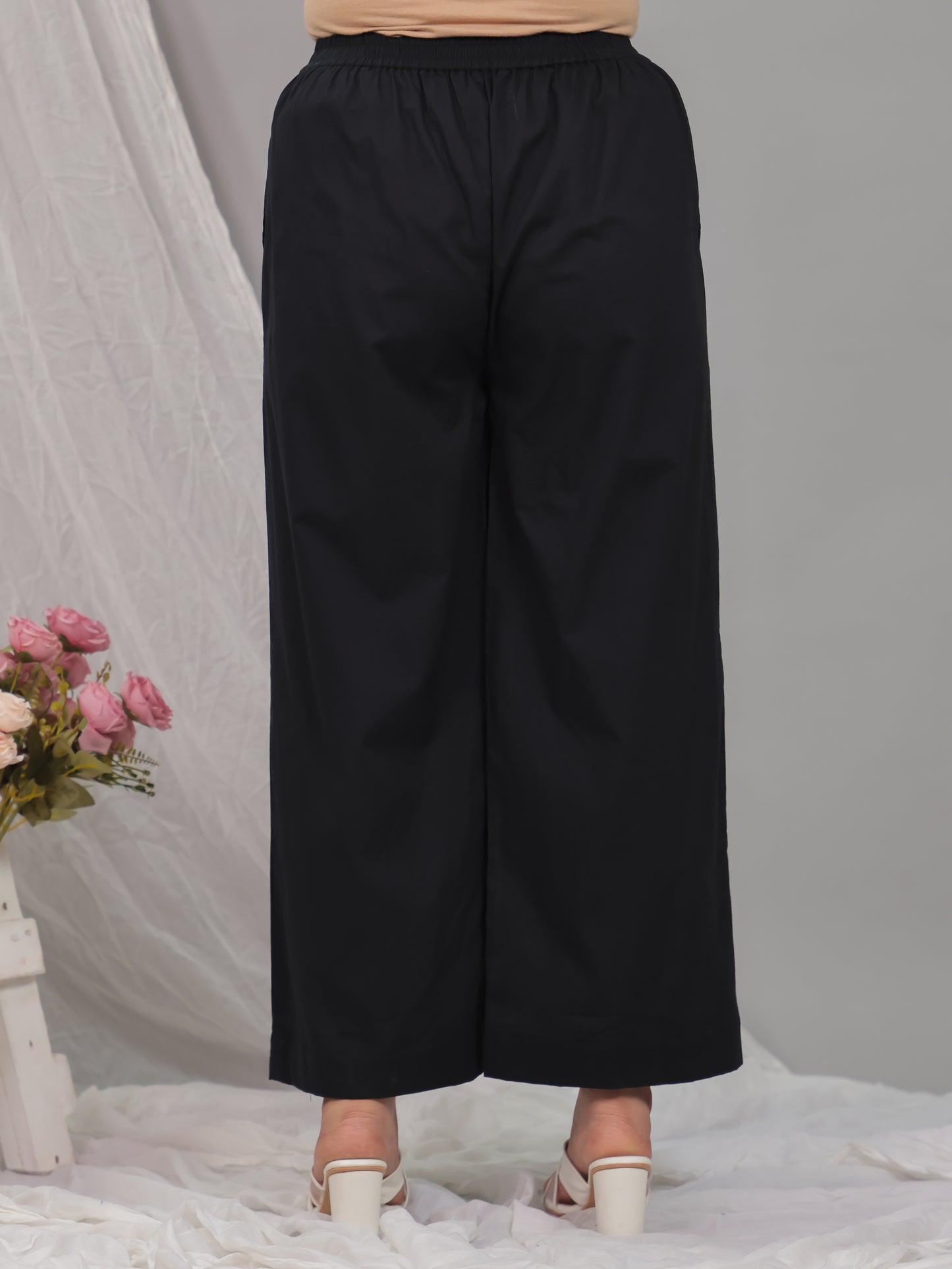 Soft Cotton Solid Black Palazzo