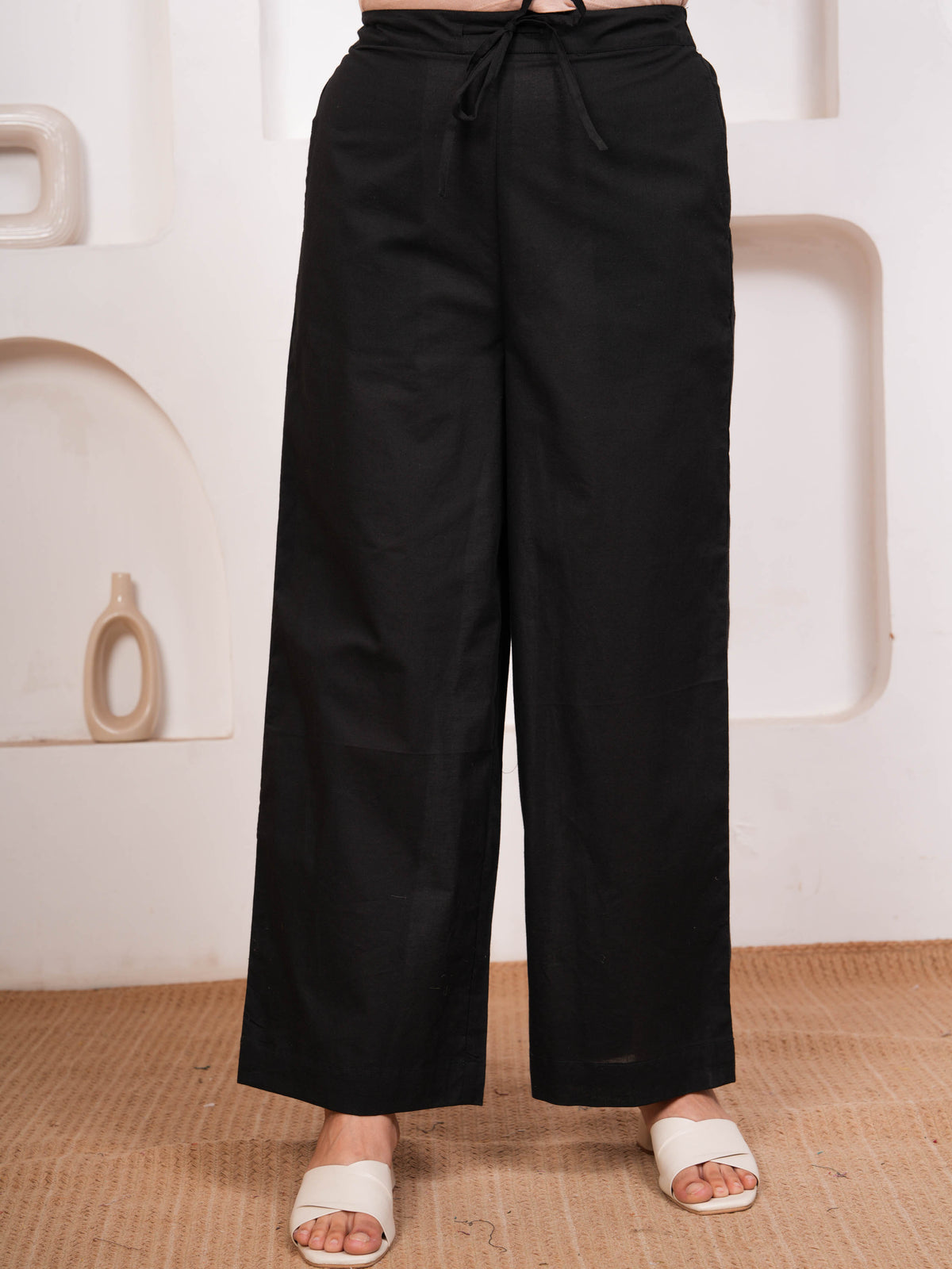 Soft Cotton Patchwork A-line Black Kurta