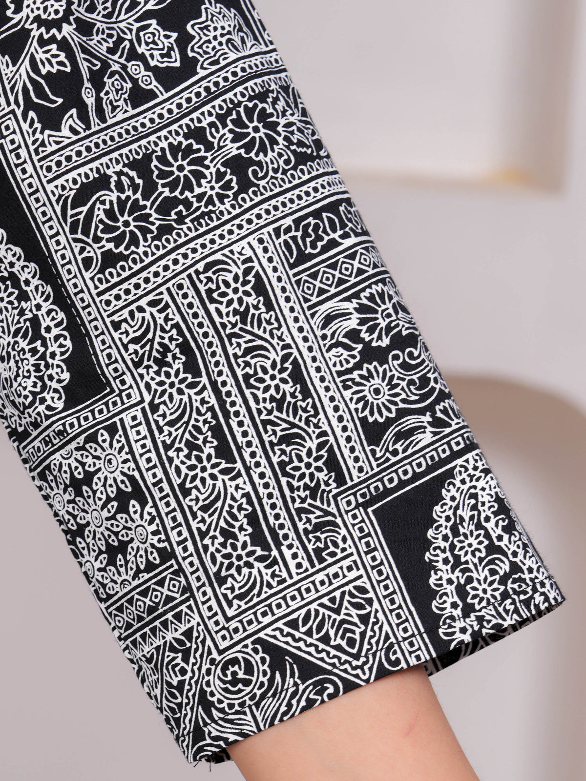 Soft Cotton Patchwork A-line Black Kurta