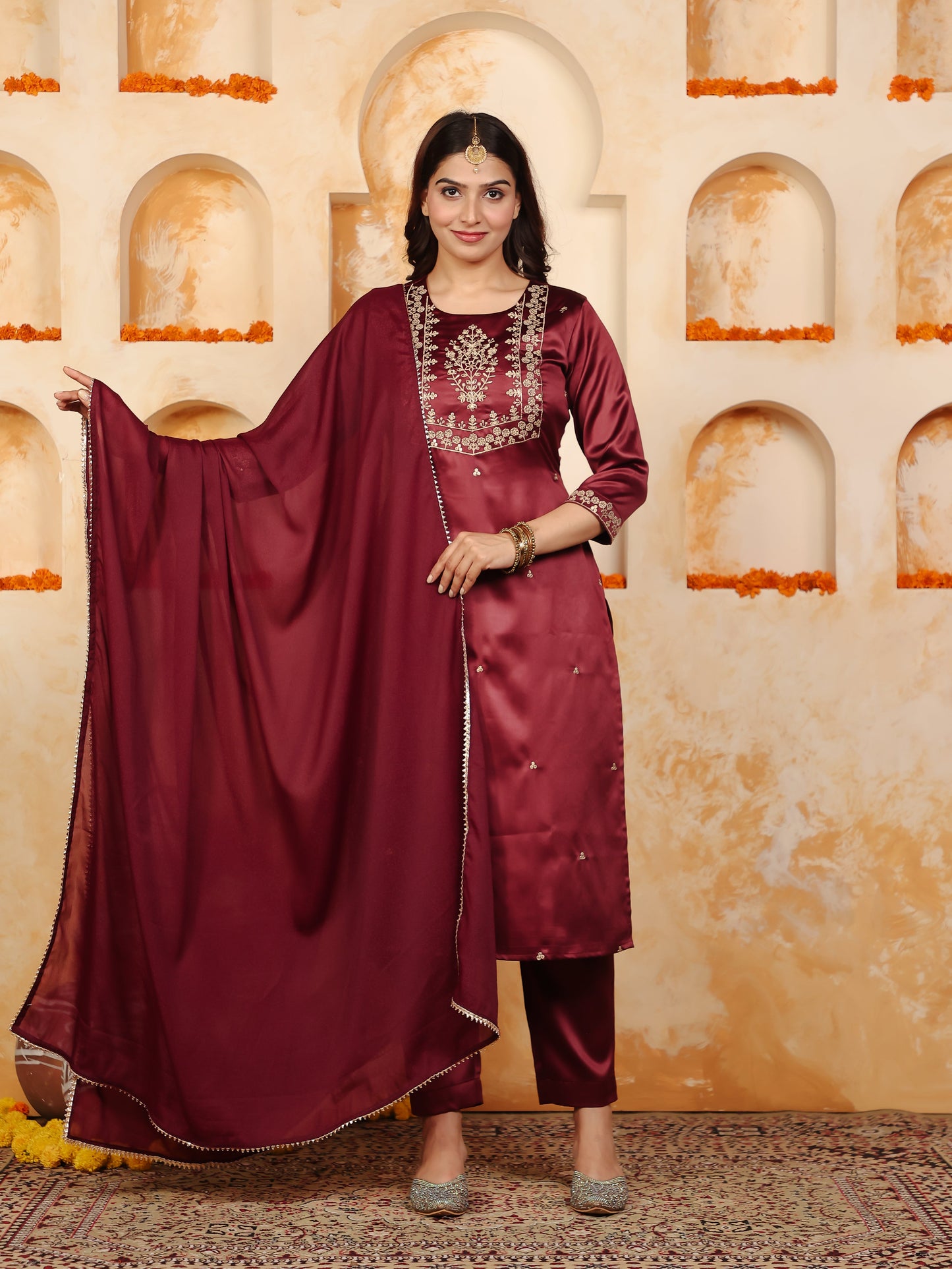 Georgette Solid Maroon Dupatta