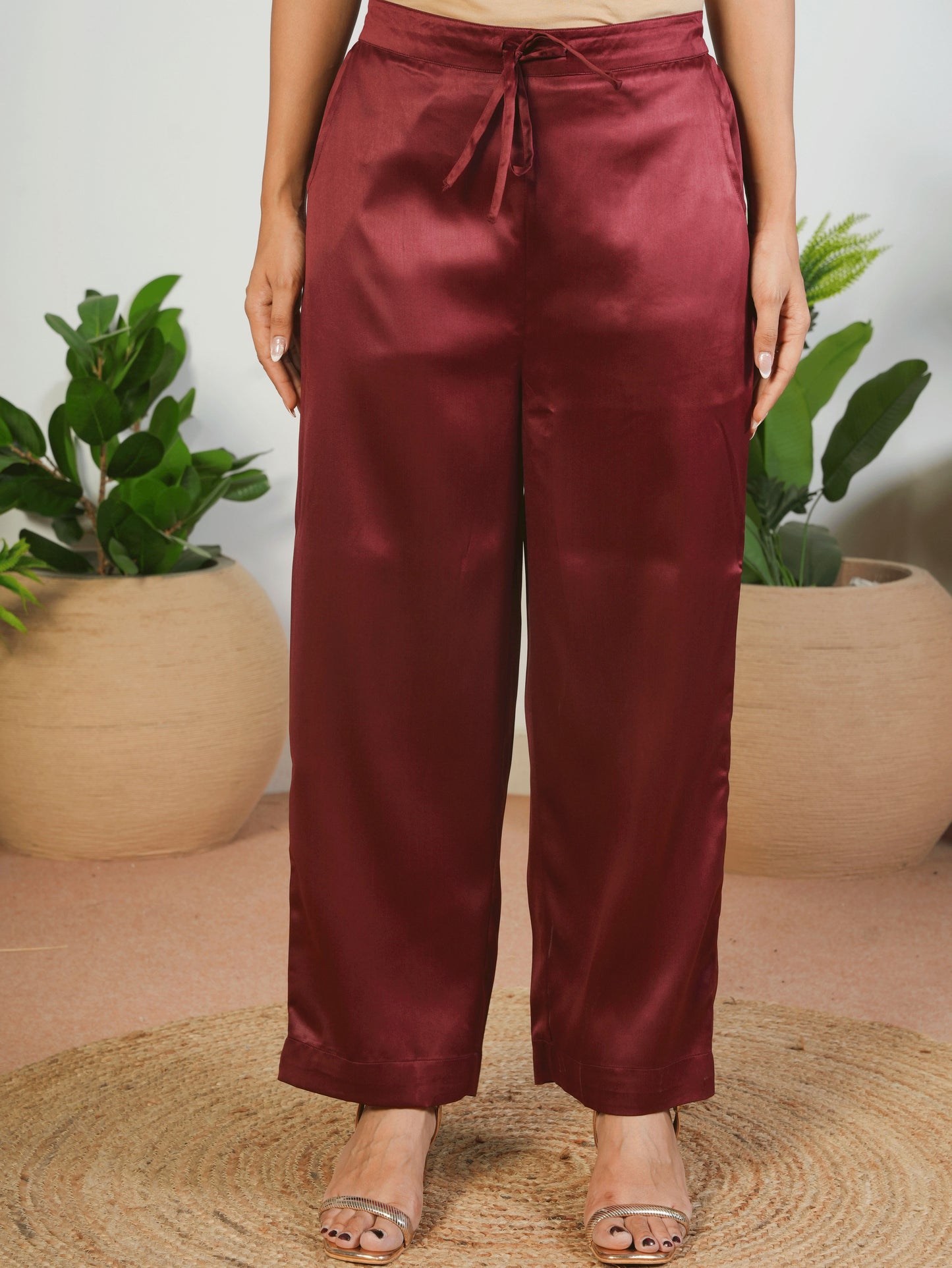 Embroidered Satin Solid Anarkali Maroon Kurta