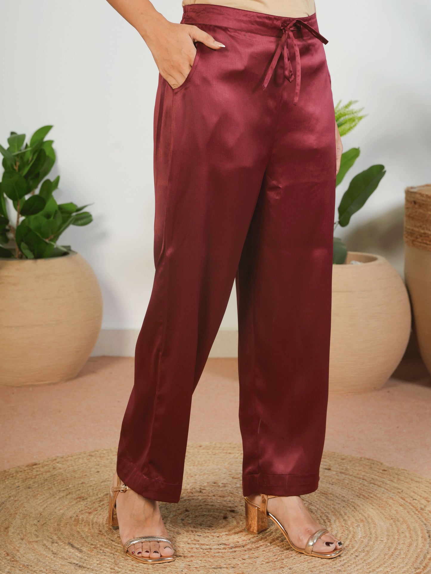 Embroidered Satin Solid Anarkali Maroon Kurta