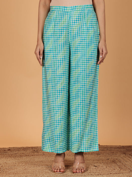 Muslin Geometric Turquoise Palazzo