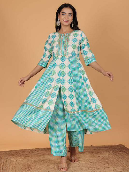 Chanderi Geometric Anarkali Cream Kurta