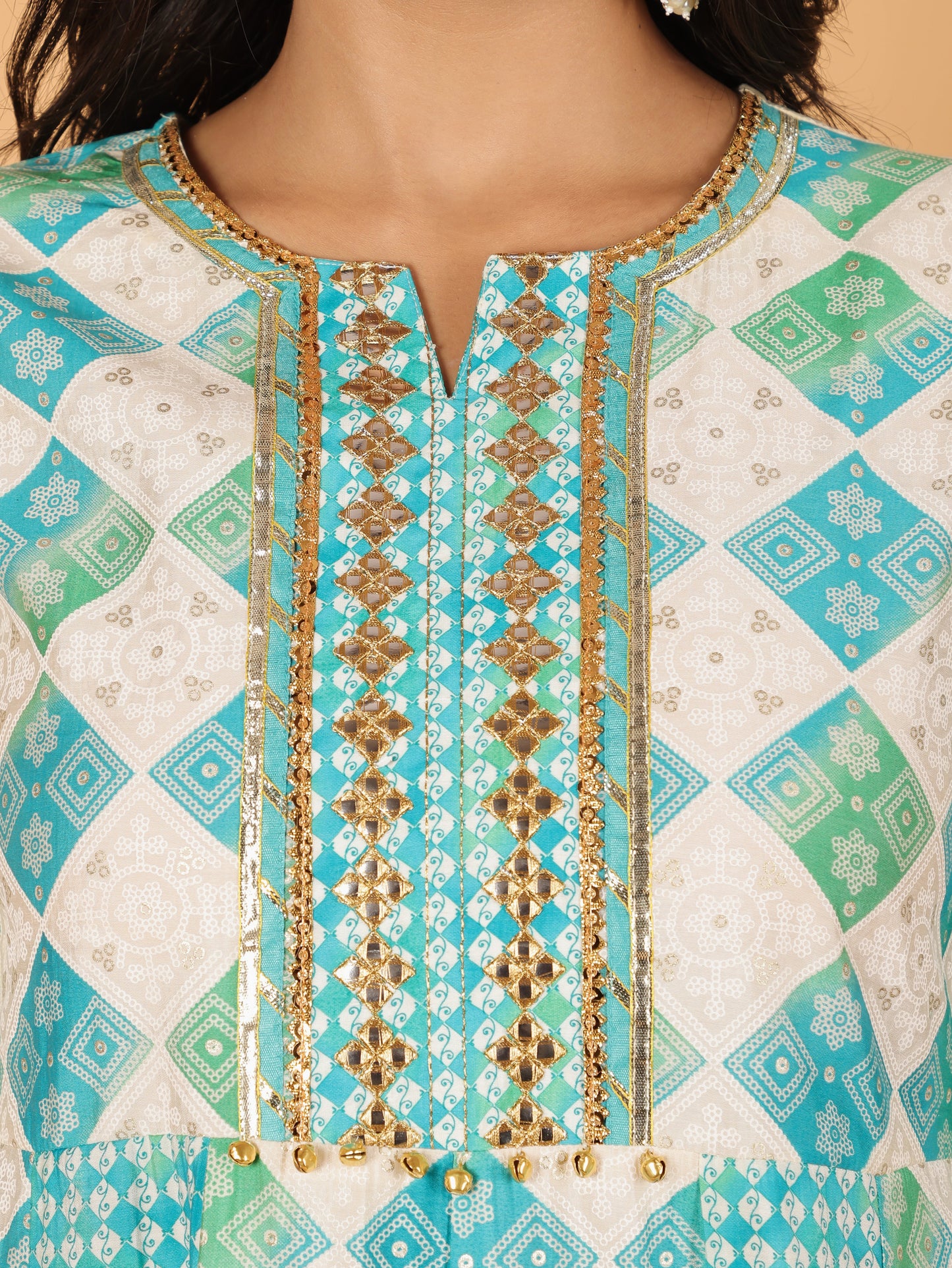 Chanderi Geometric Anarkali Cream Kurta