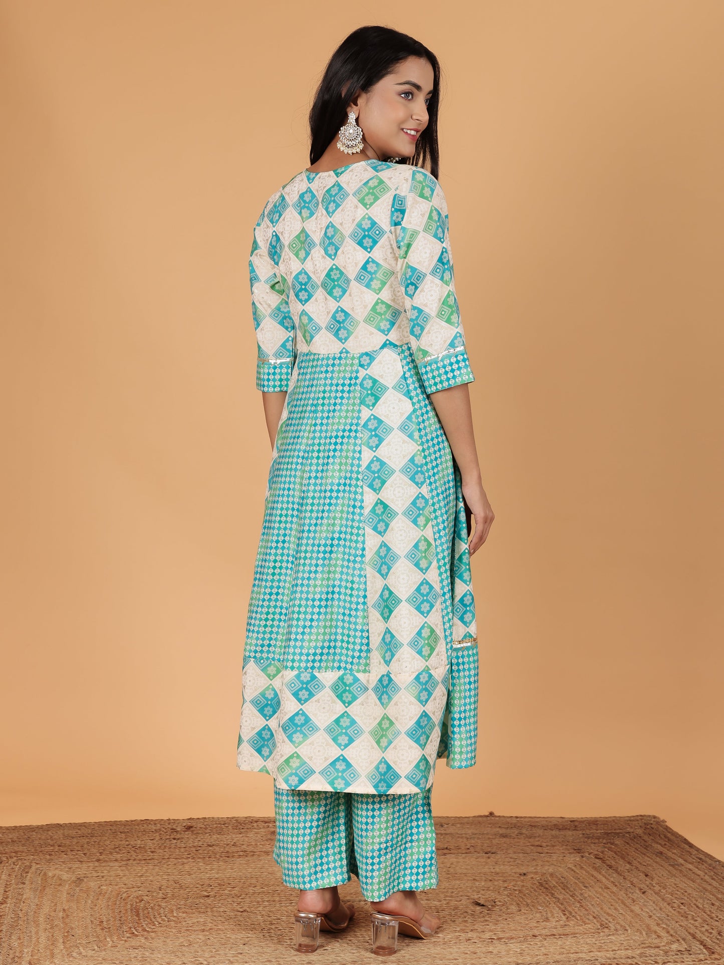 Chanderi Geometric Anarkali Cream Kurta