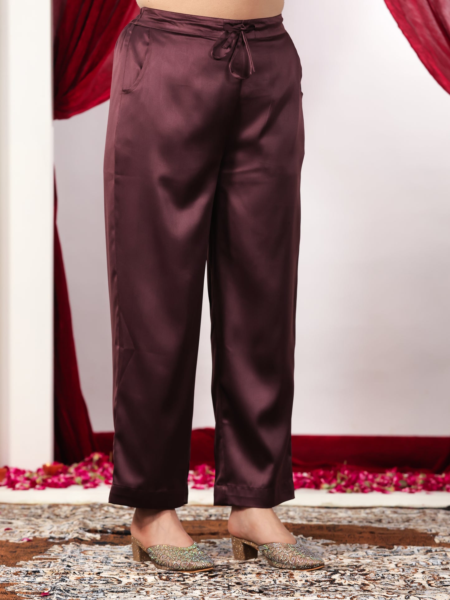 Embroidered Satin Solid Anarkali Wine Kurta