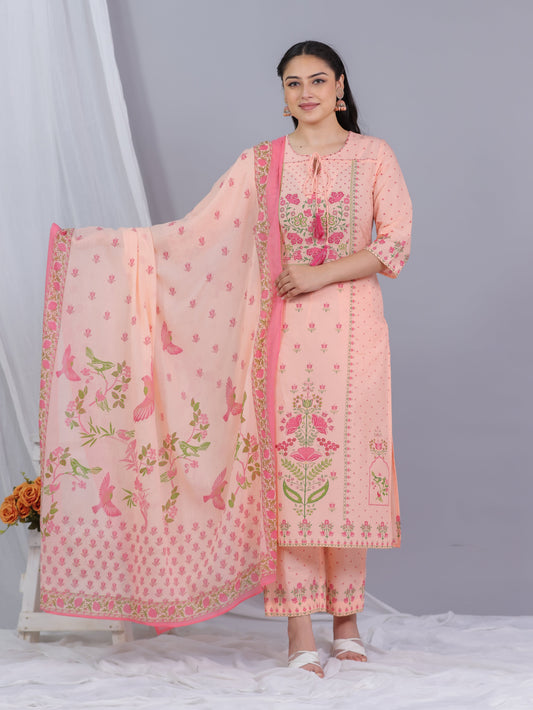 Cotton Voile Floral Peach Dupatta