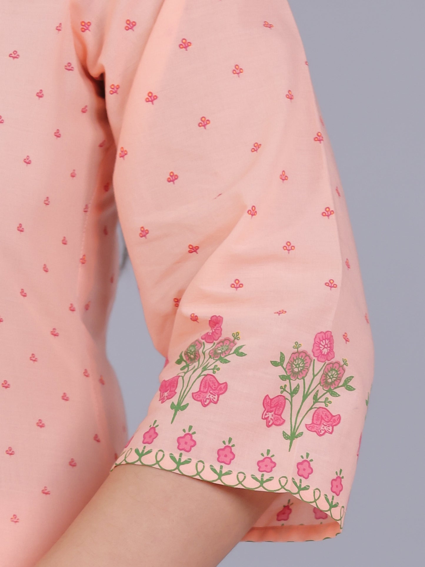 Embroidered Soft Cotton Floral Straight Peach Kurta