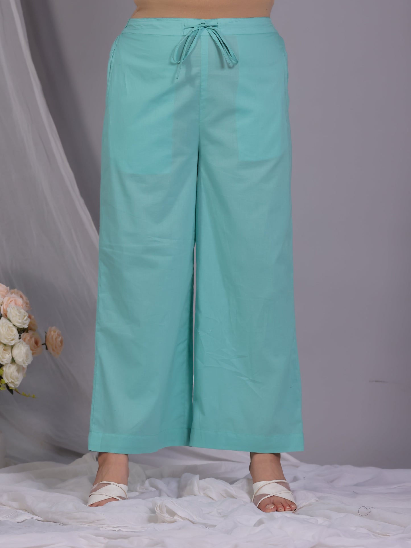 Soft Cotton Solid Mint Green Palazzo