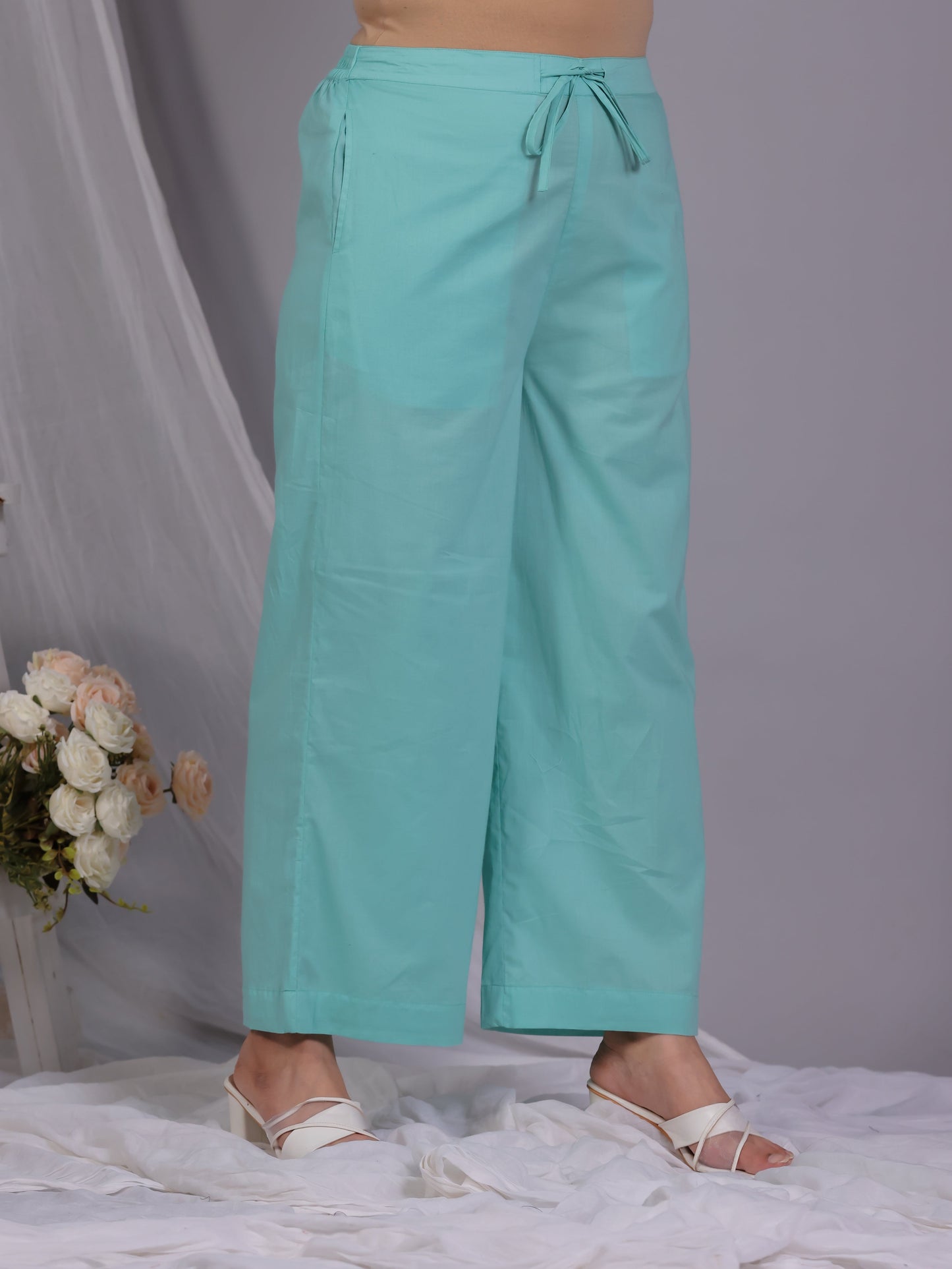 Soft Cotton Solid Mint Green Palazzo