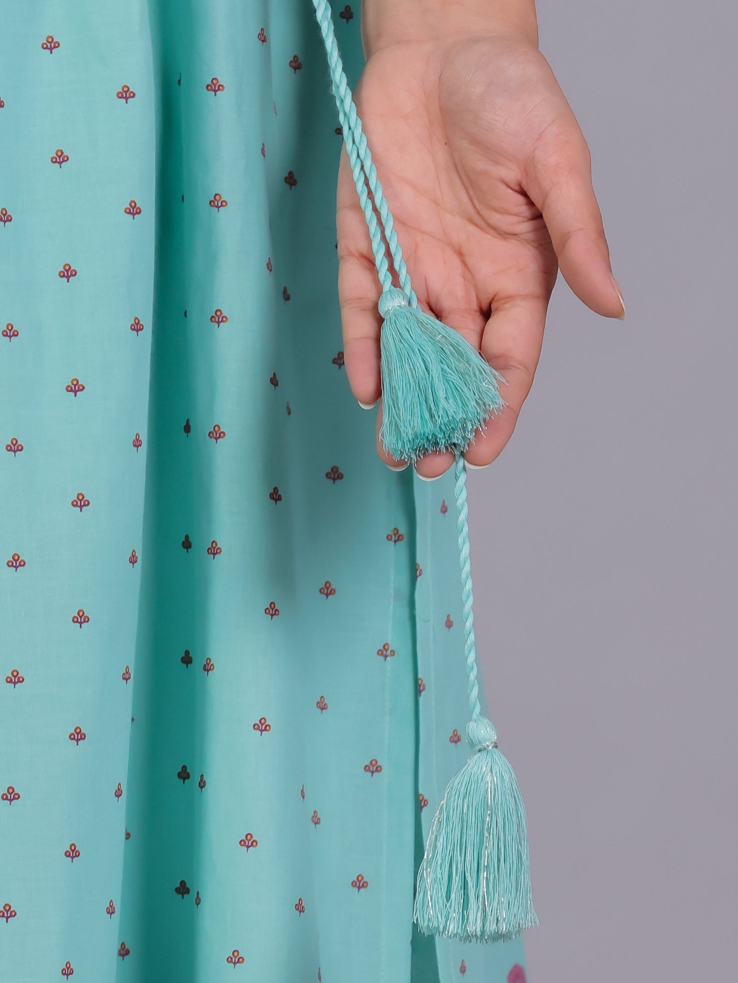 Embroidered Soft Cotton Floral Flared Mint Green Kurta