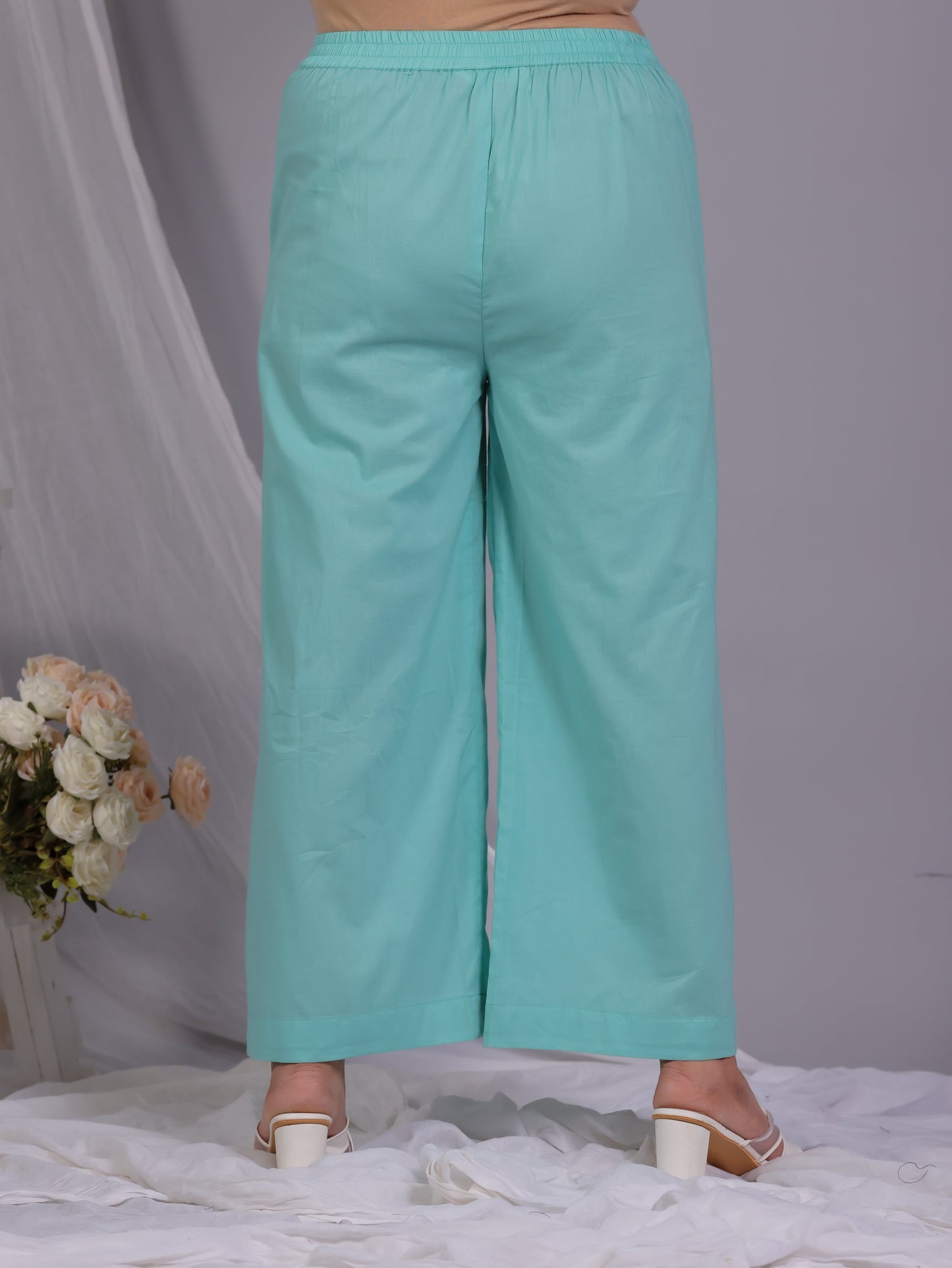 Embroidered Soft Cotton Floral Flared Mint Green Kurta
