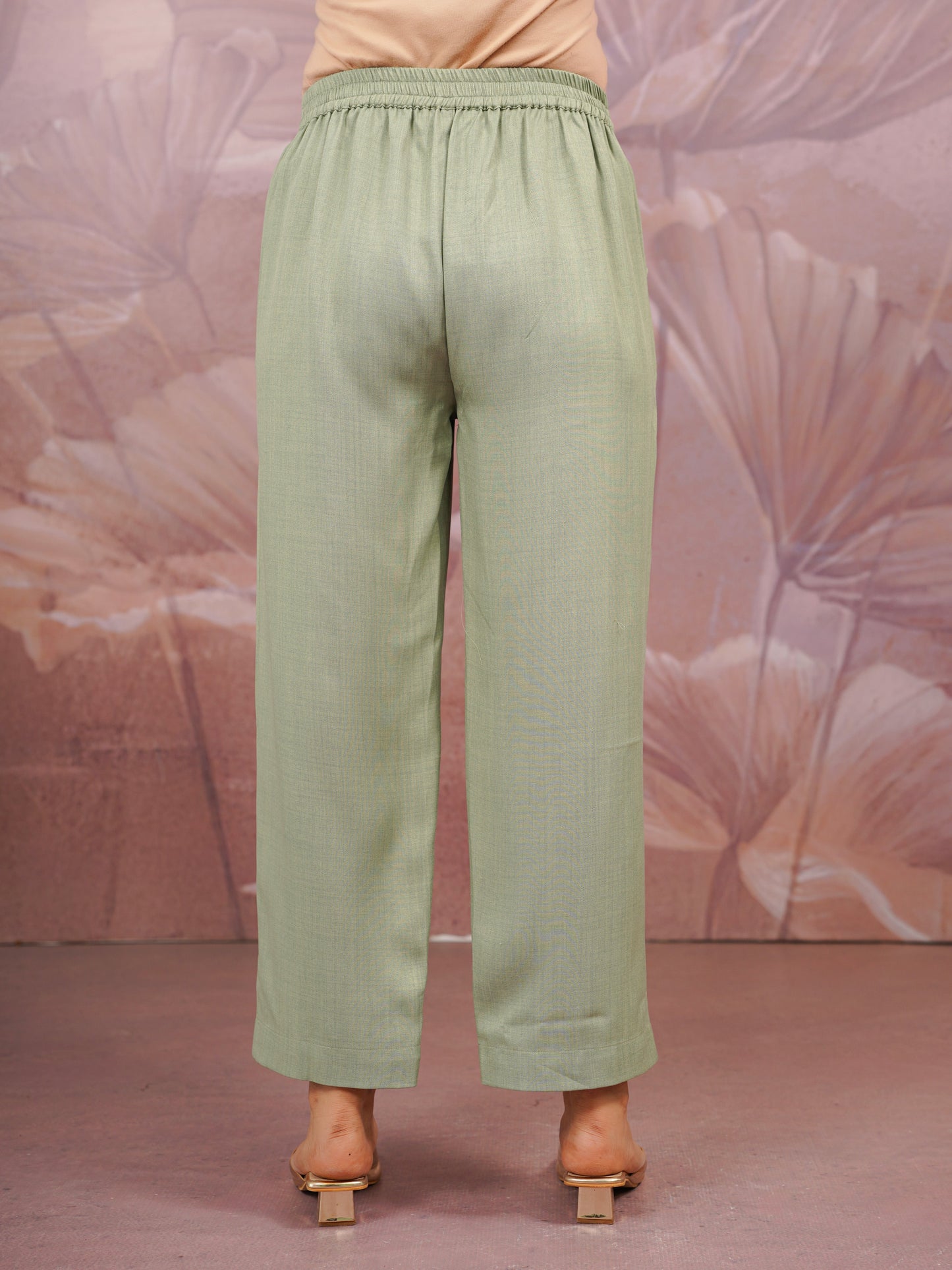 Blended Silk Solid Olive Straight Trousers