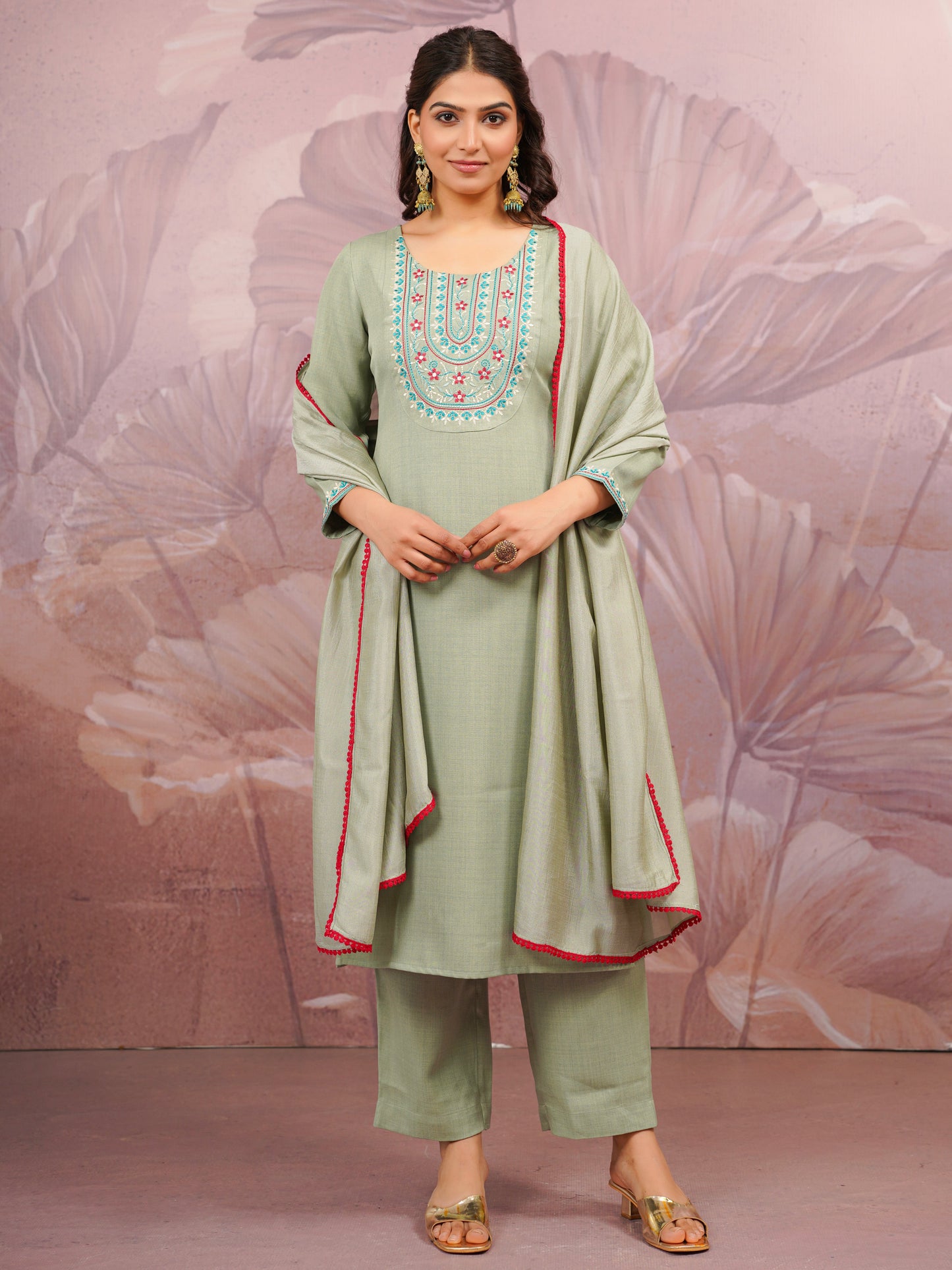Georgette Solid Olive Dupatta