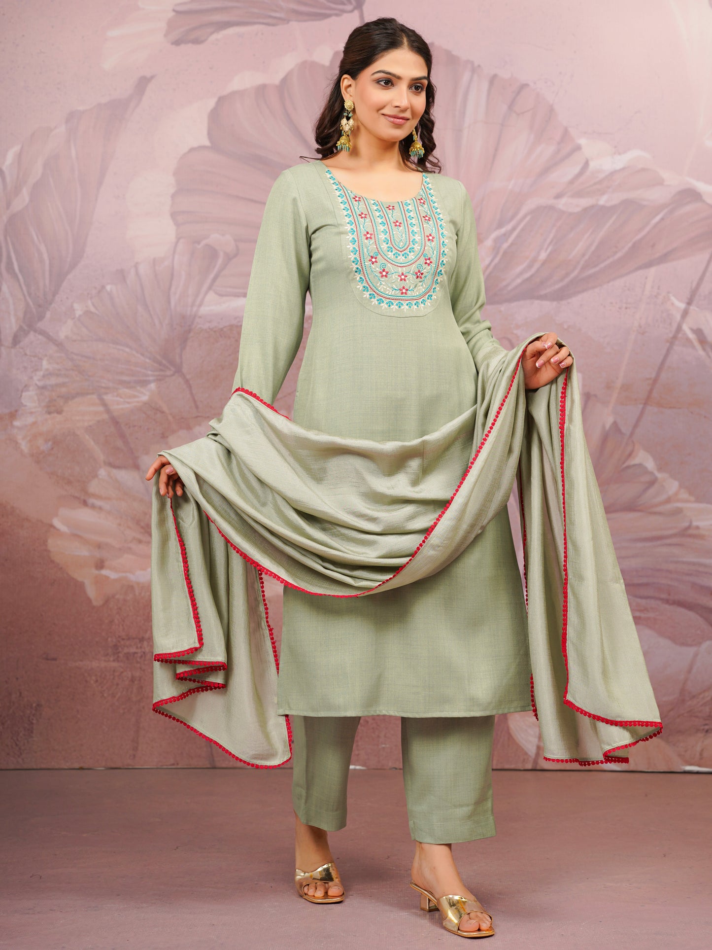 Georgette Solid Olive Dupatta
