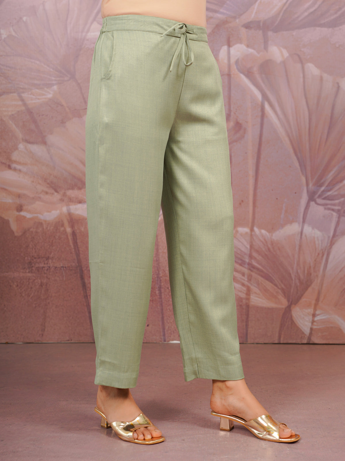 Embroidered Blended Silk Solid Straight Olive Kurta