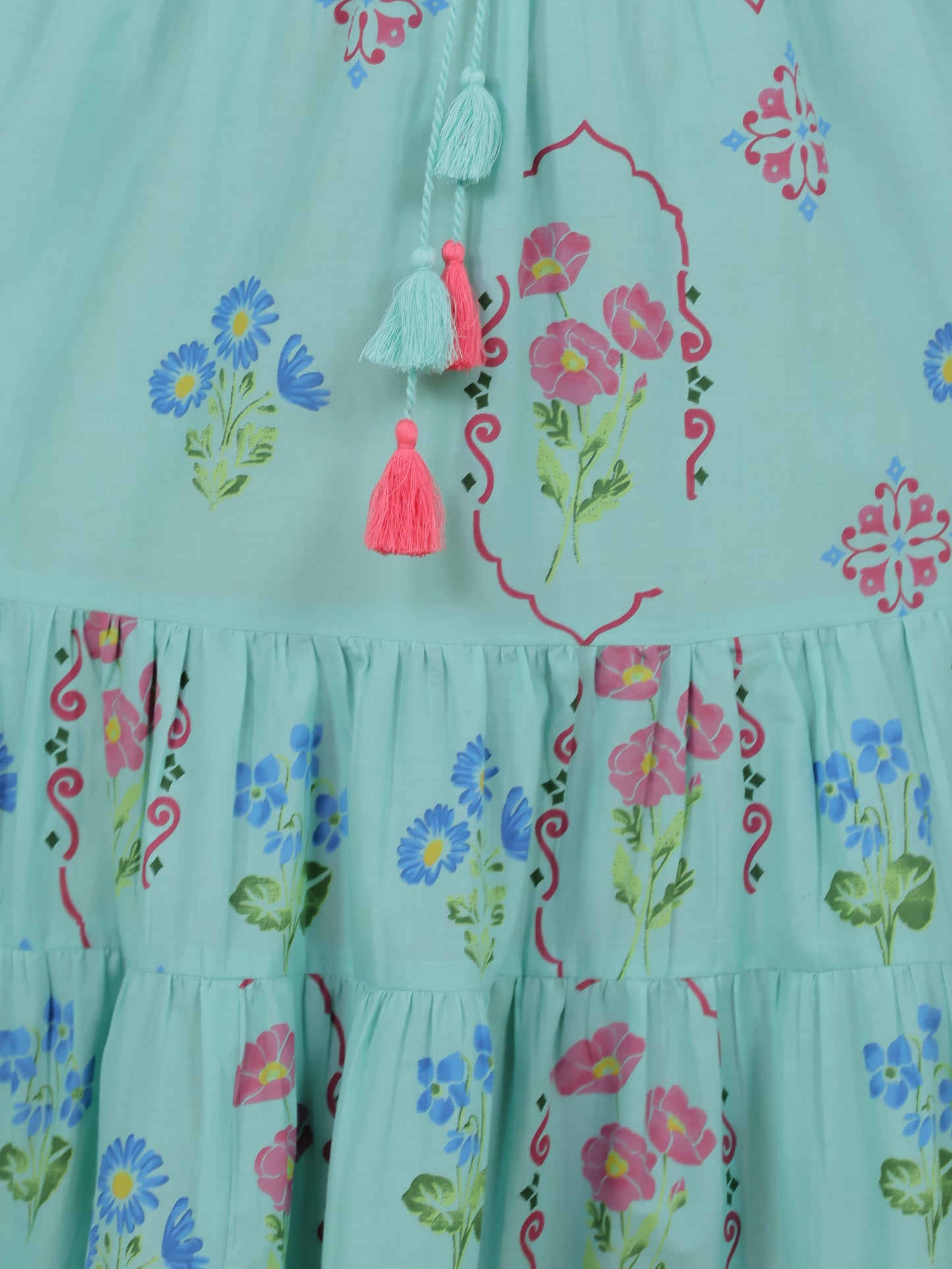 Soft Cotton Placement Print Anarkali Green Dress