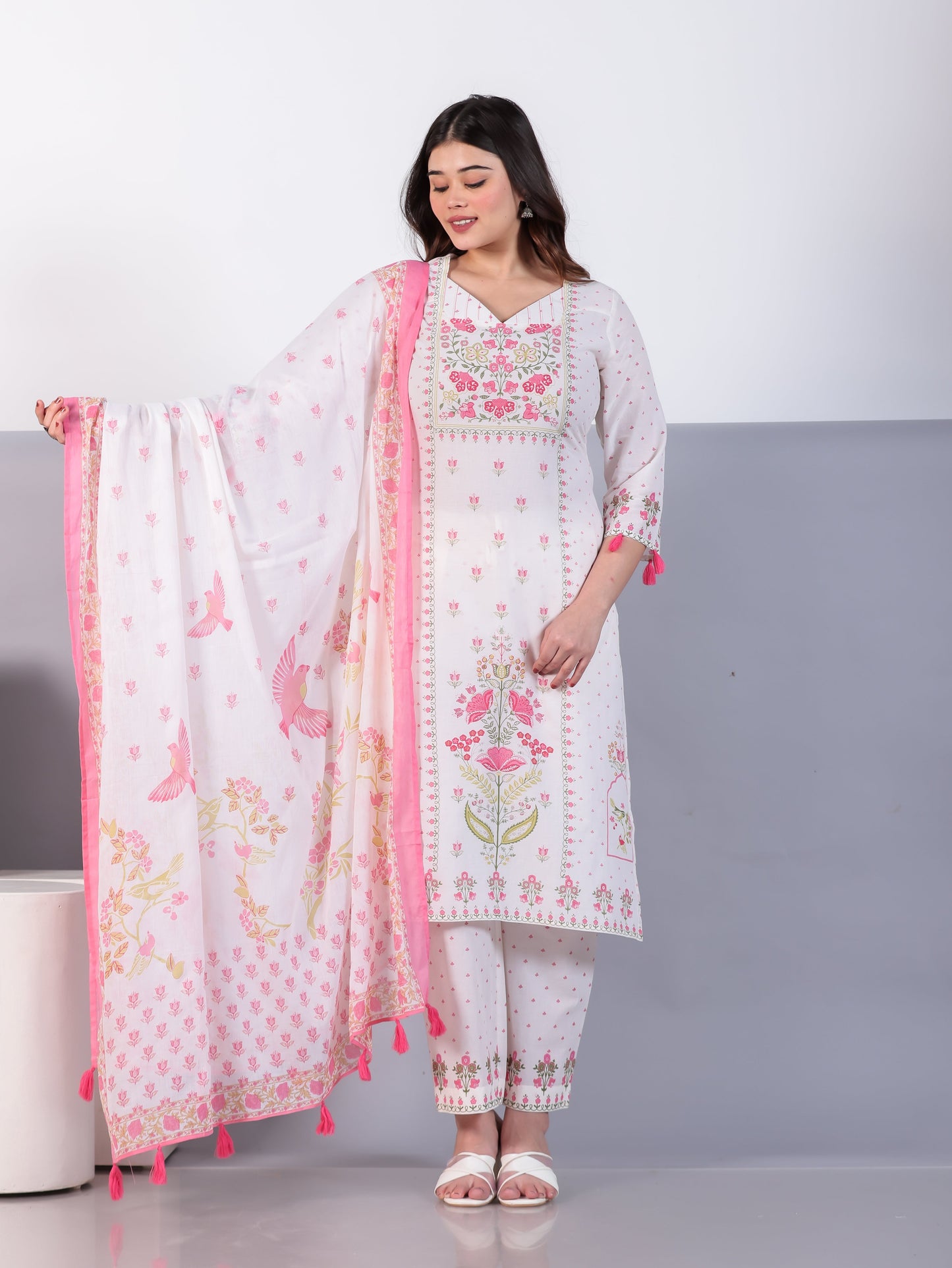 Cotton Voile Floral Off White Dupatta