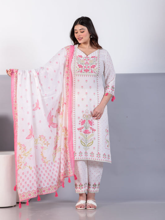 Cotton Voile Floral Off White Dupatta