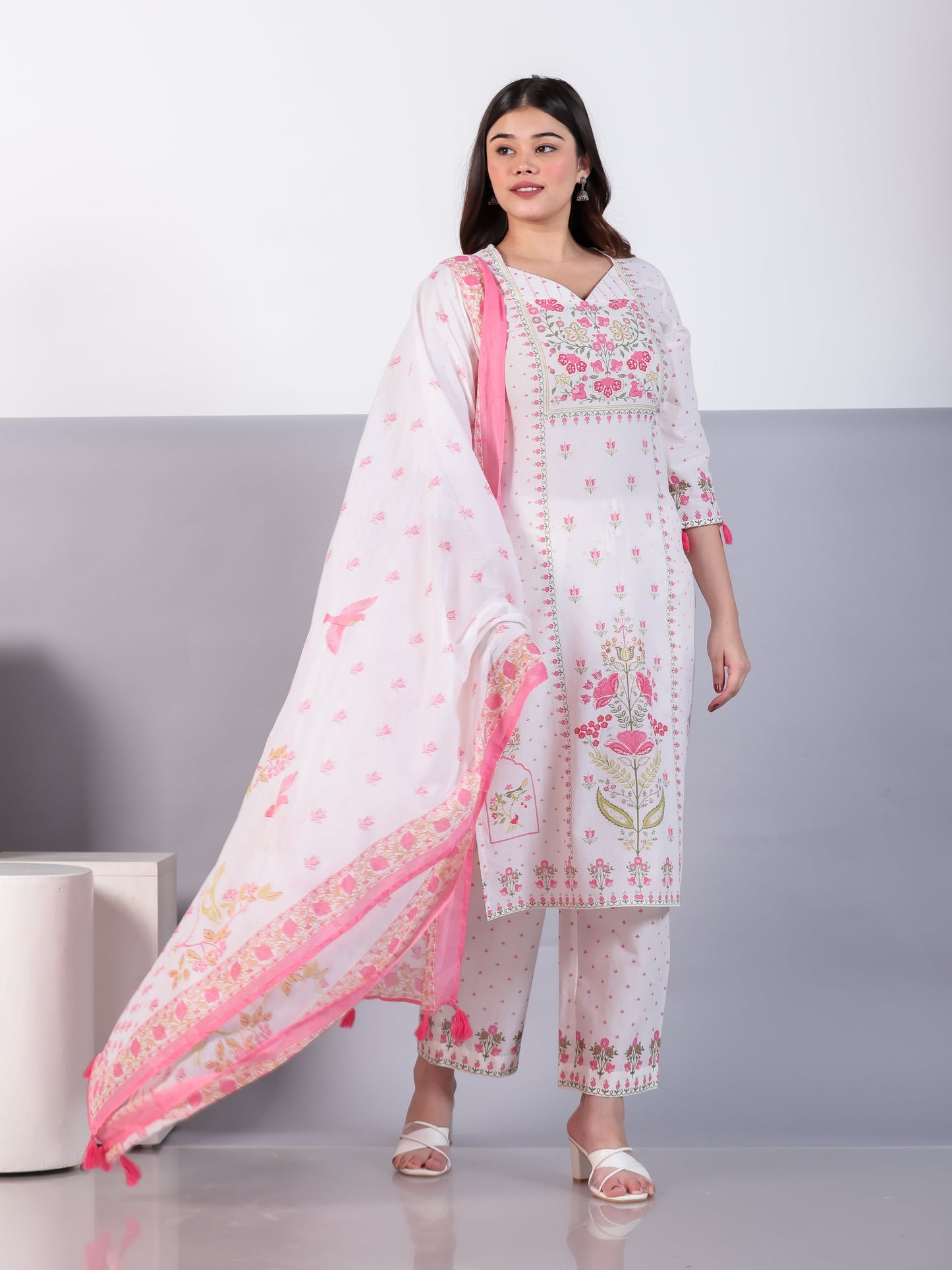 Cotton Voile Floral Off White Dupatta