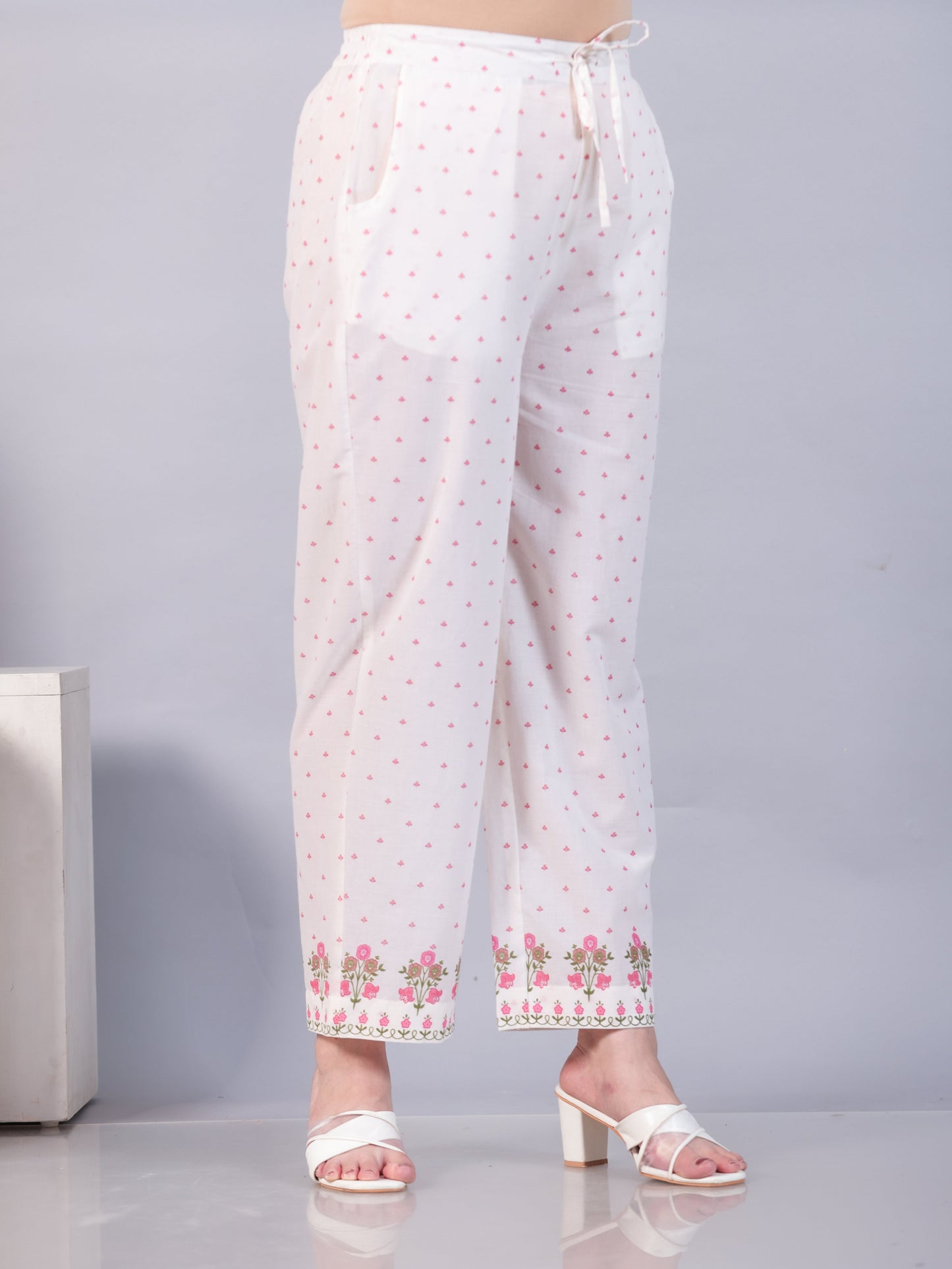 Embroidered Soft Cotton Floral Straight Off White Kurta