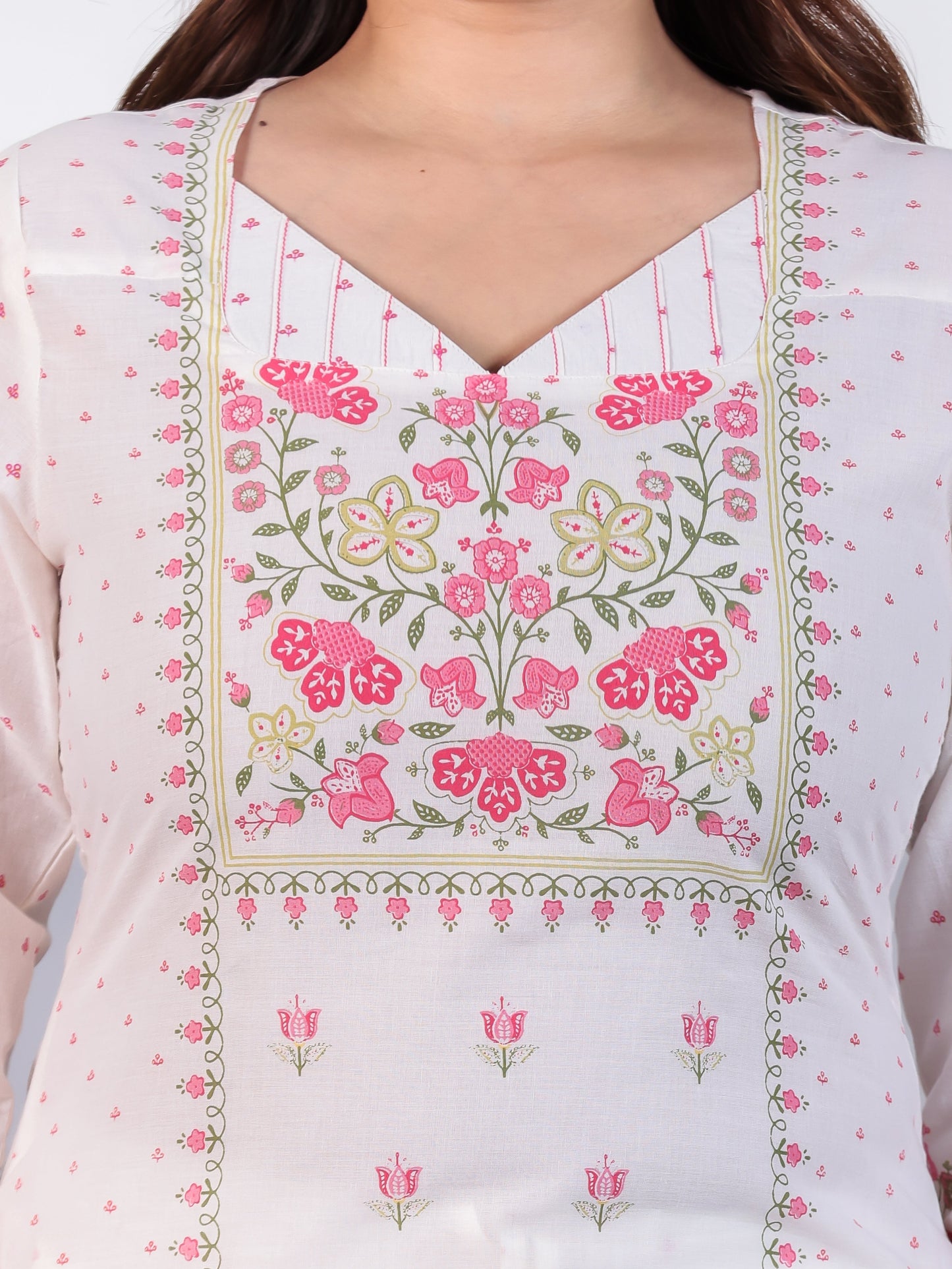 Embroidered Soft Cotton Floral Straight Off White Kurta