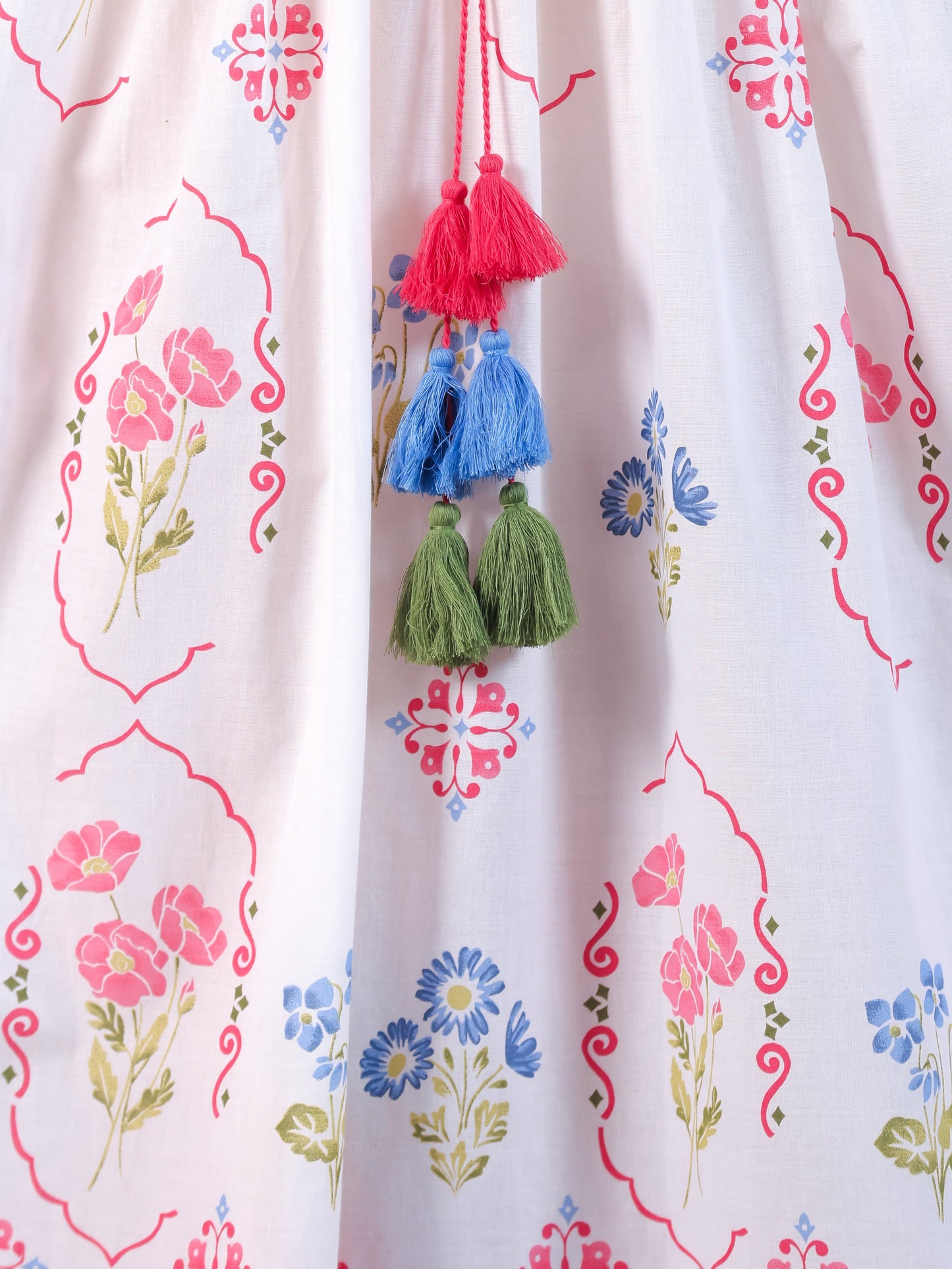 Soft Cotton Placement Print Flared Off White Dress