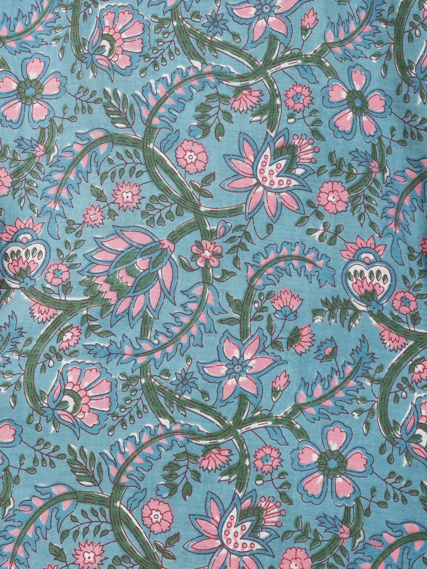 Soft Cotton Floral Flared Blue Kurta