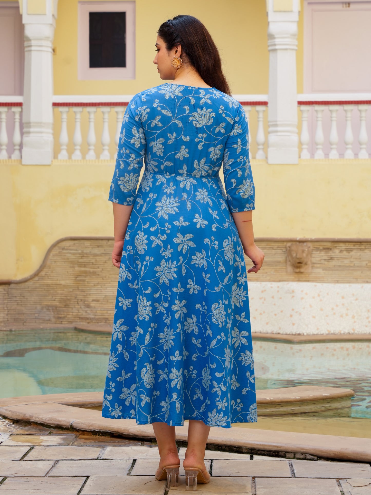 Soft Cotton Bandhani Anarkali Blue Dress