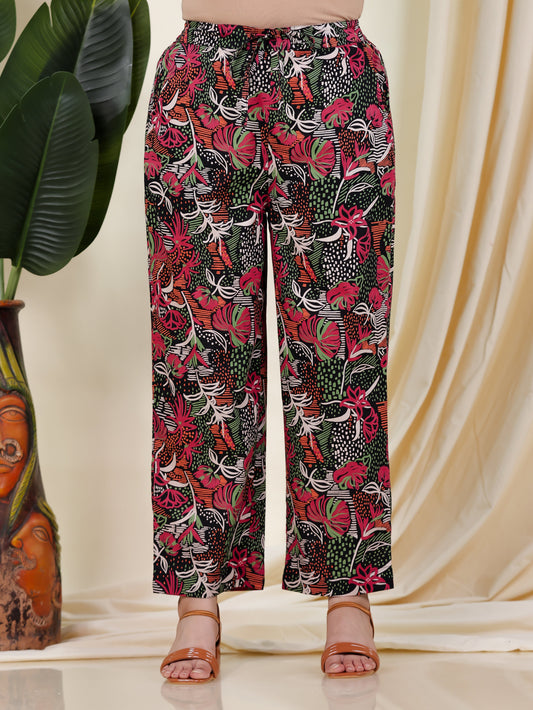 Soft Cotton Geometric Multicolor Straight Straight Trousers