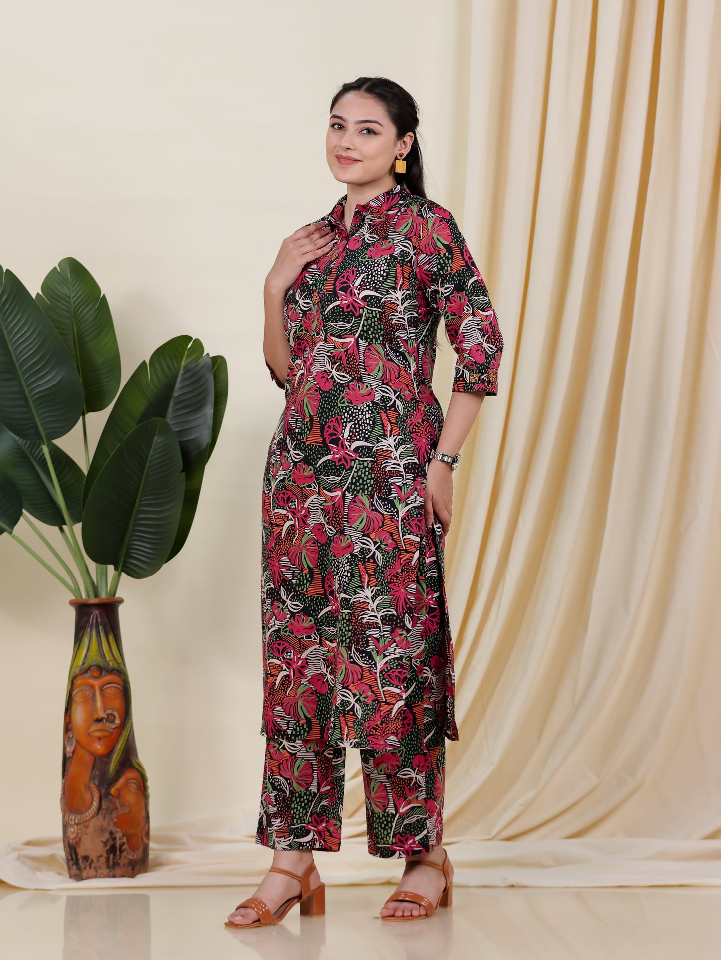 Soft Cotton Geometric Pathani Multicolor Kurta