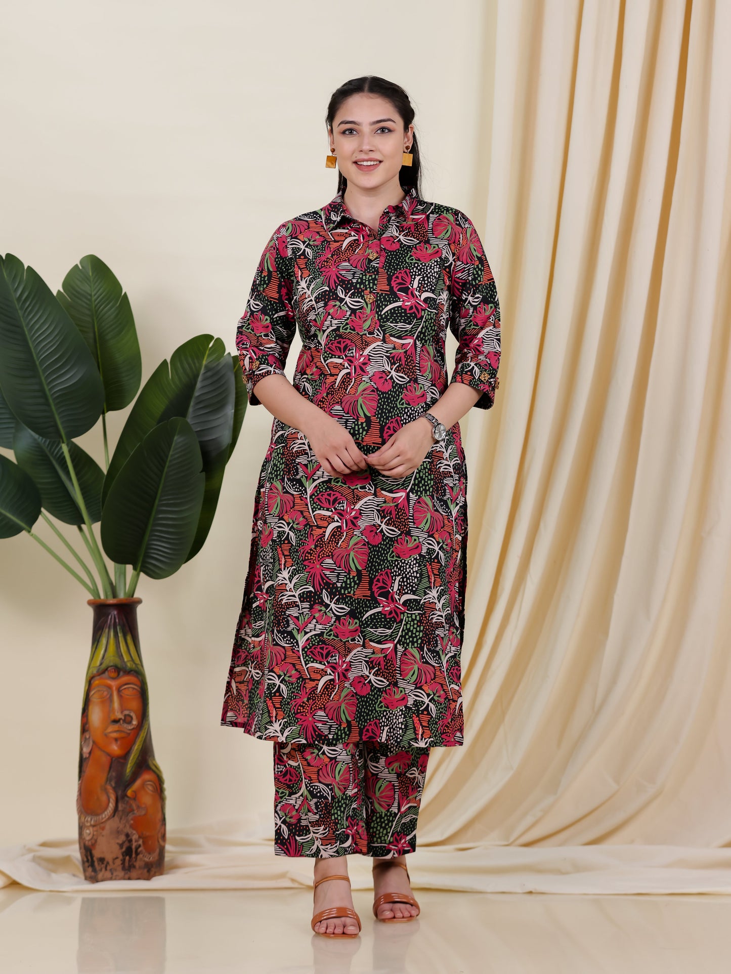 Soft Cotton Geometric Pathani Multicolor Kurta