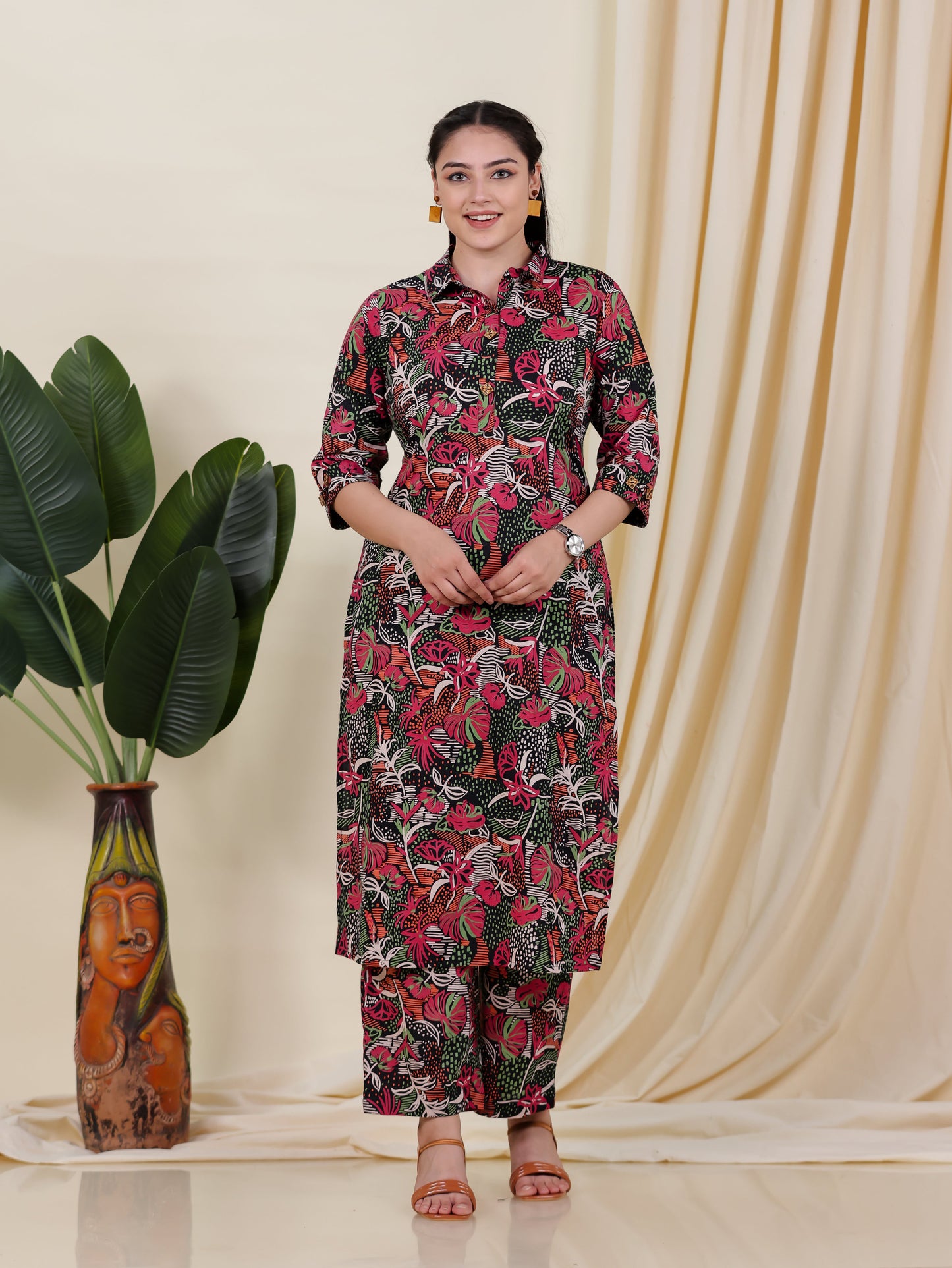 Soft Cotton Geometric Pathani Multicolor Kurta