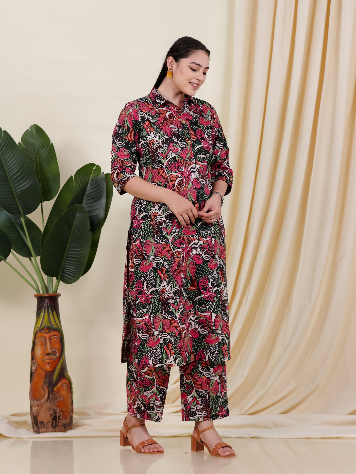 Soft Cotton Geometric Pathani Multicolor Kurta
