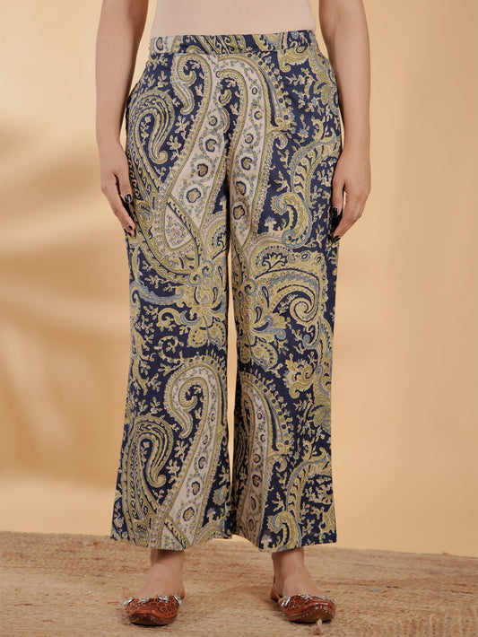 Soft Cotton Paisley Blue Palazzo