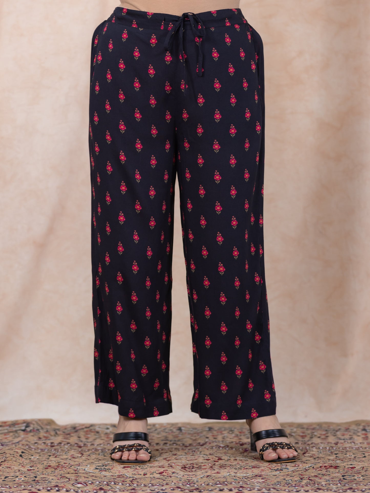 Embroidered Viscose Floral Straight Black Kurta
