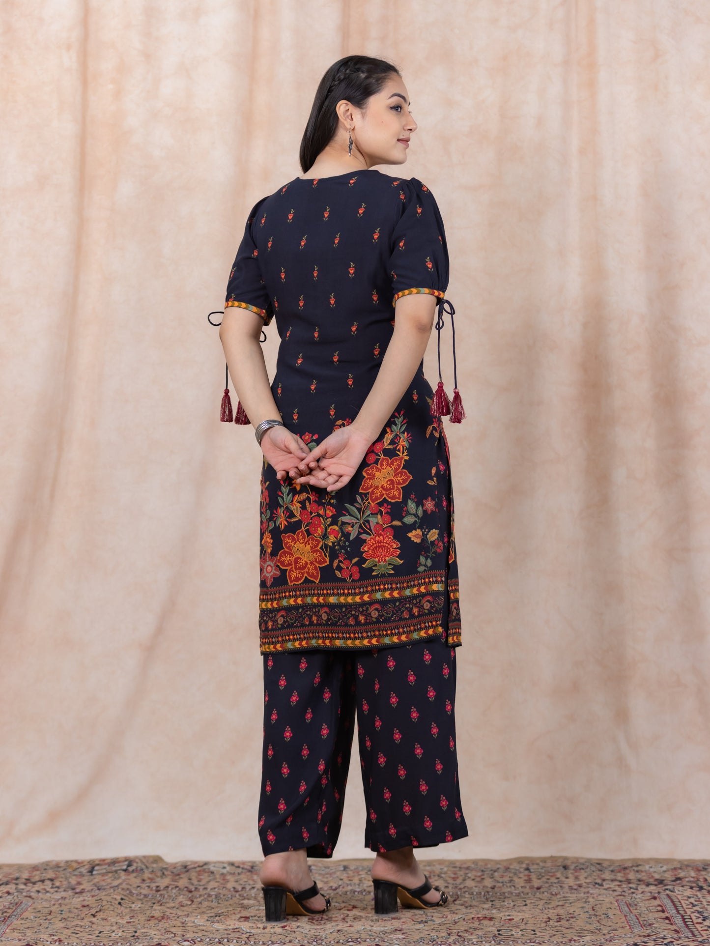 Embroidered Viscose Floral Straight Black Kurta