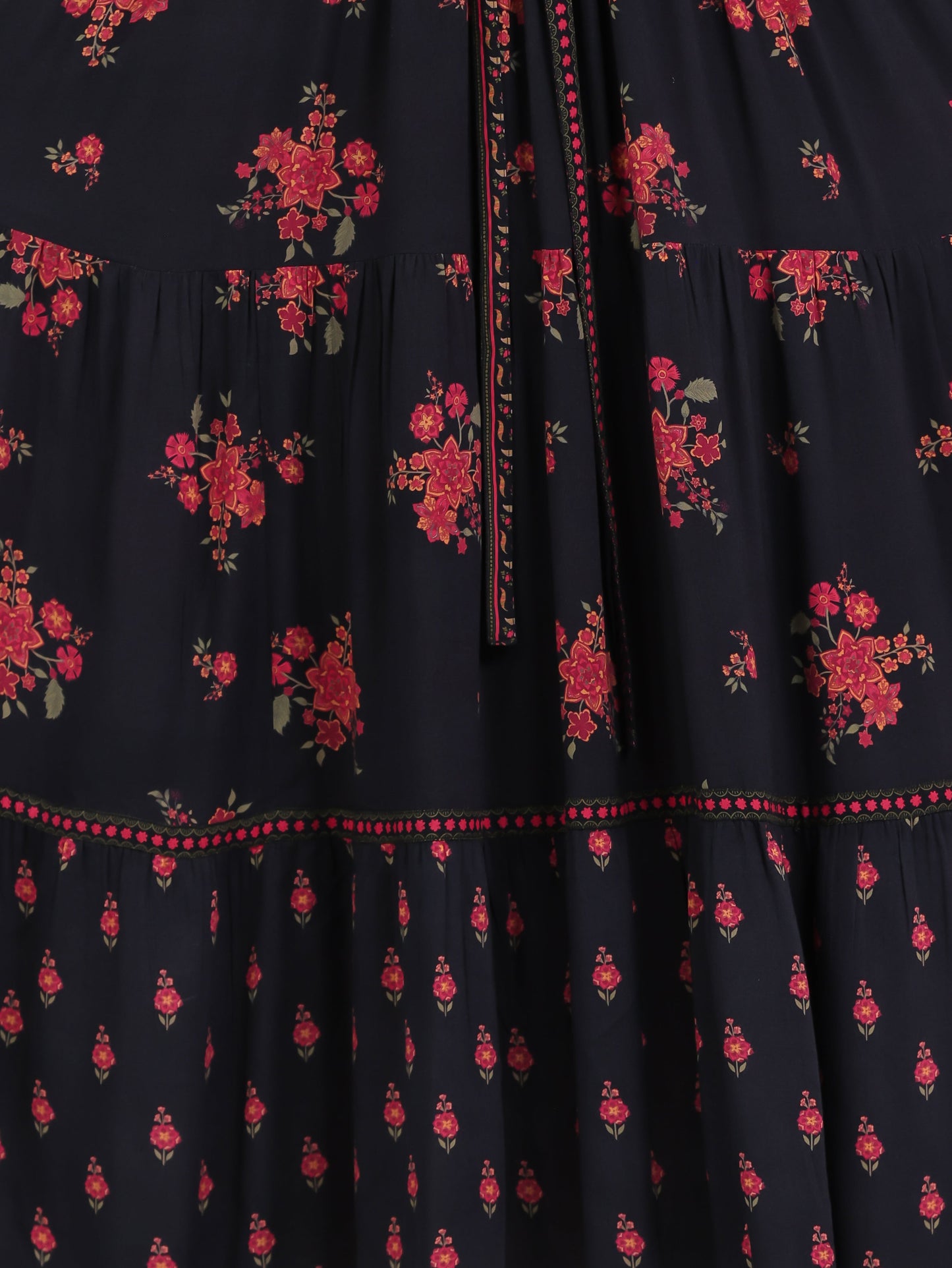 Viscose Floral Gathered Black Dress