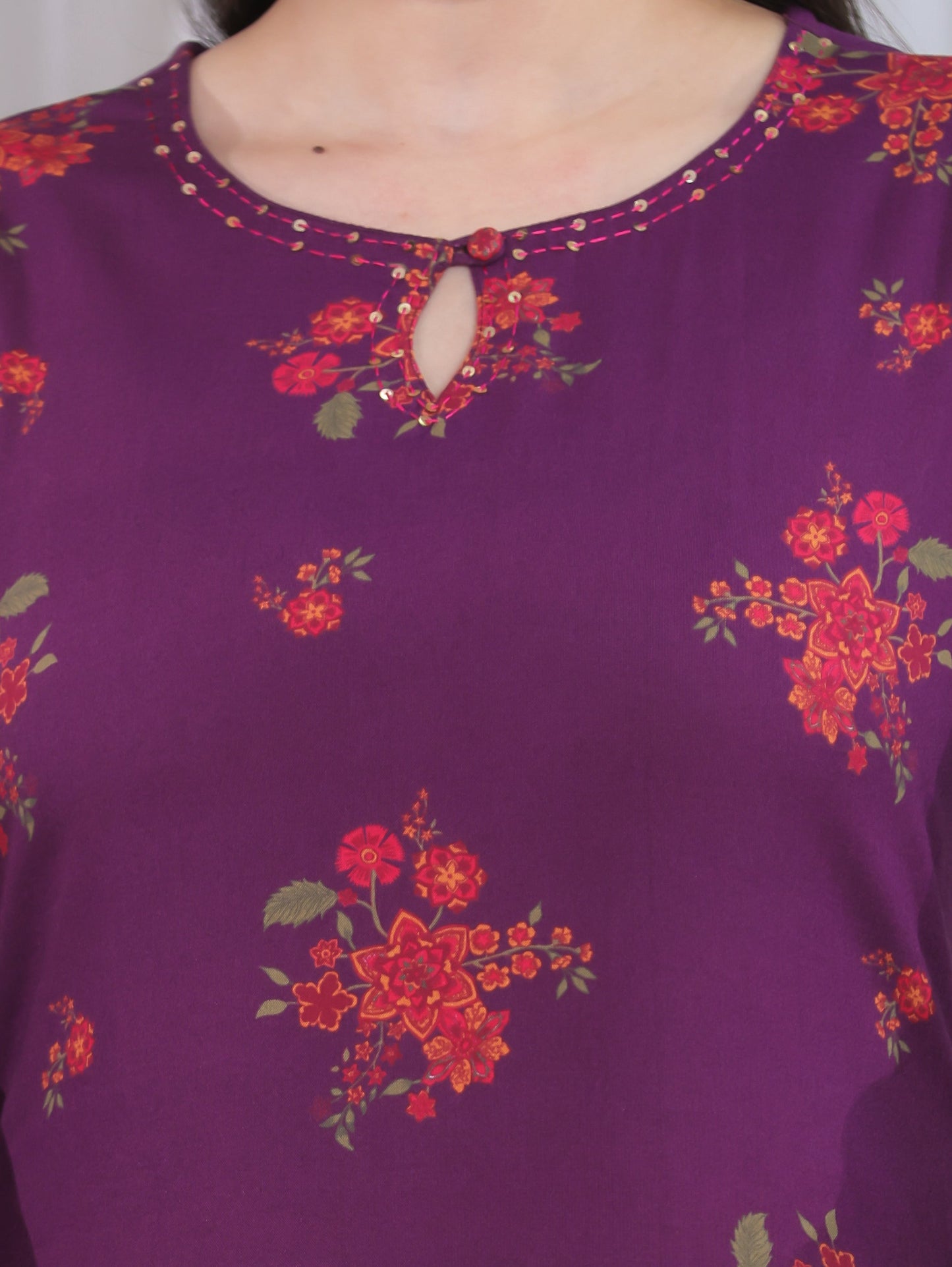 Embroidered Viscose Floral Straight Purple Kurta