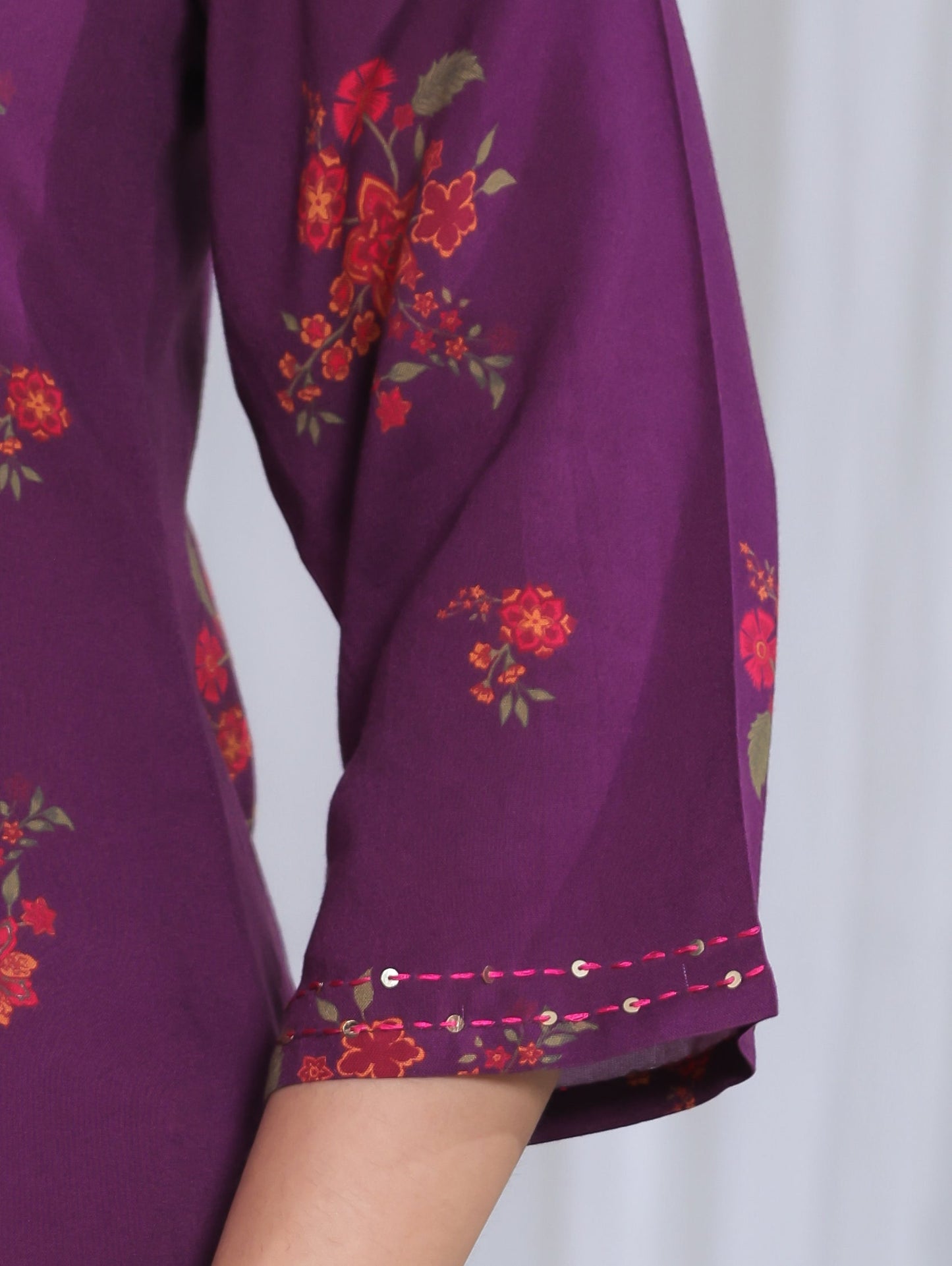 Embroidered Viscose Floral Straight Purple Kurta