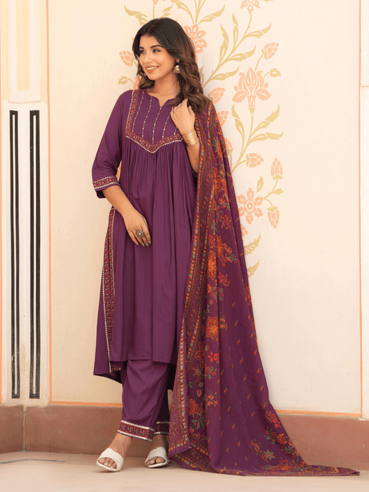 Cotton Voile Floral Mauve Dupatta