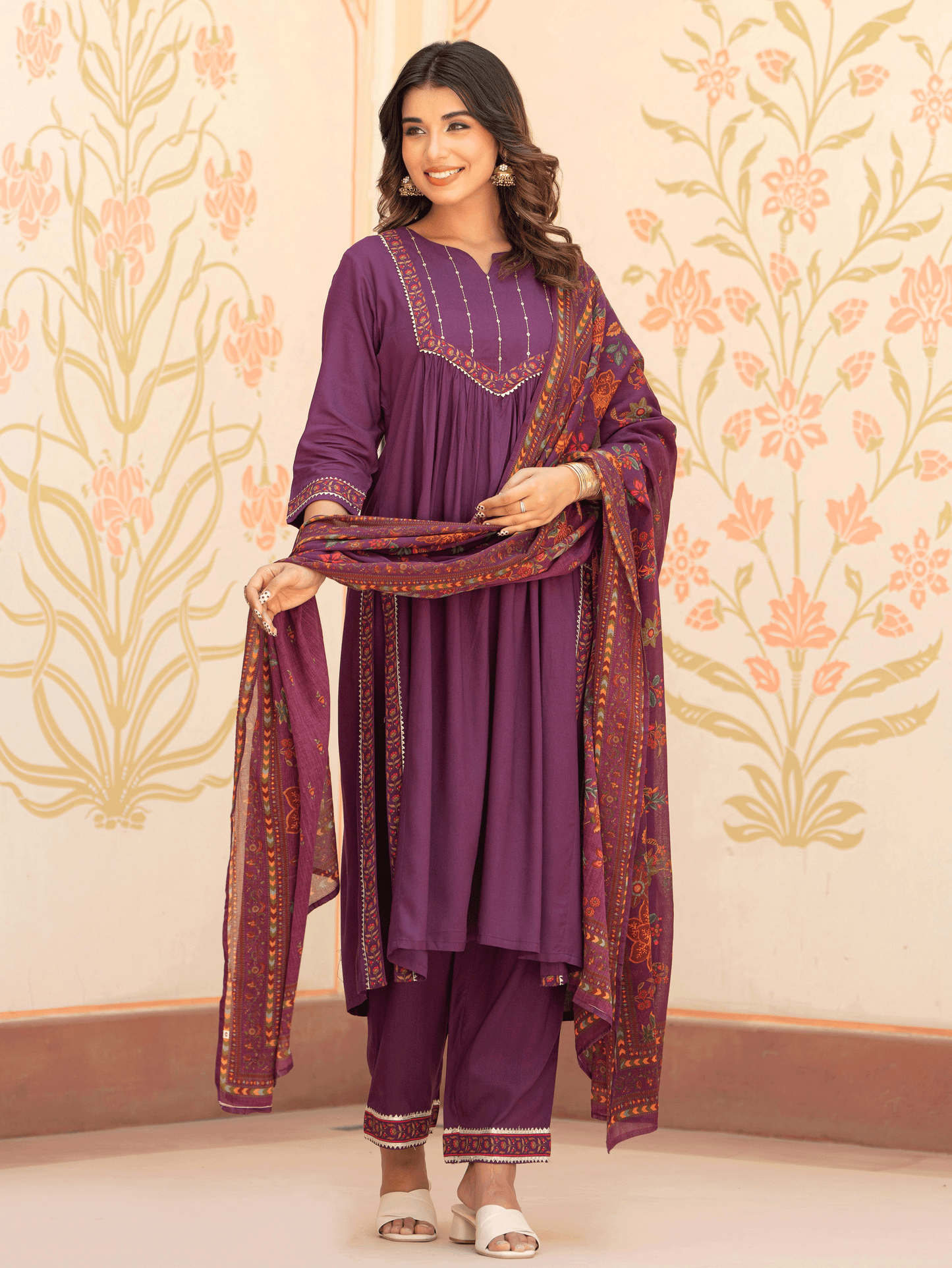 Cotton Voile Floral Mauve Dupatta