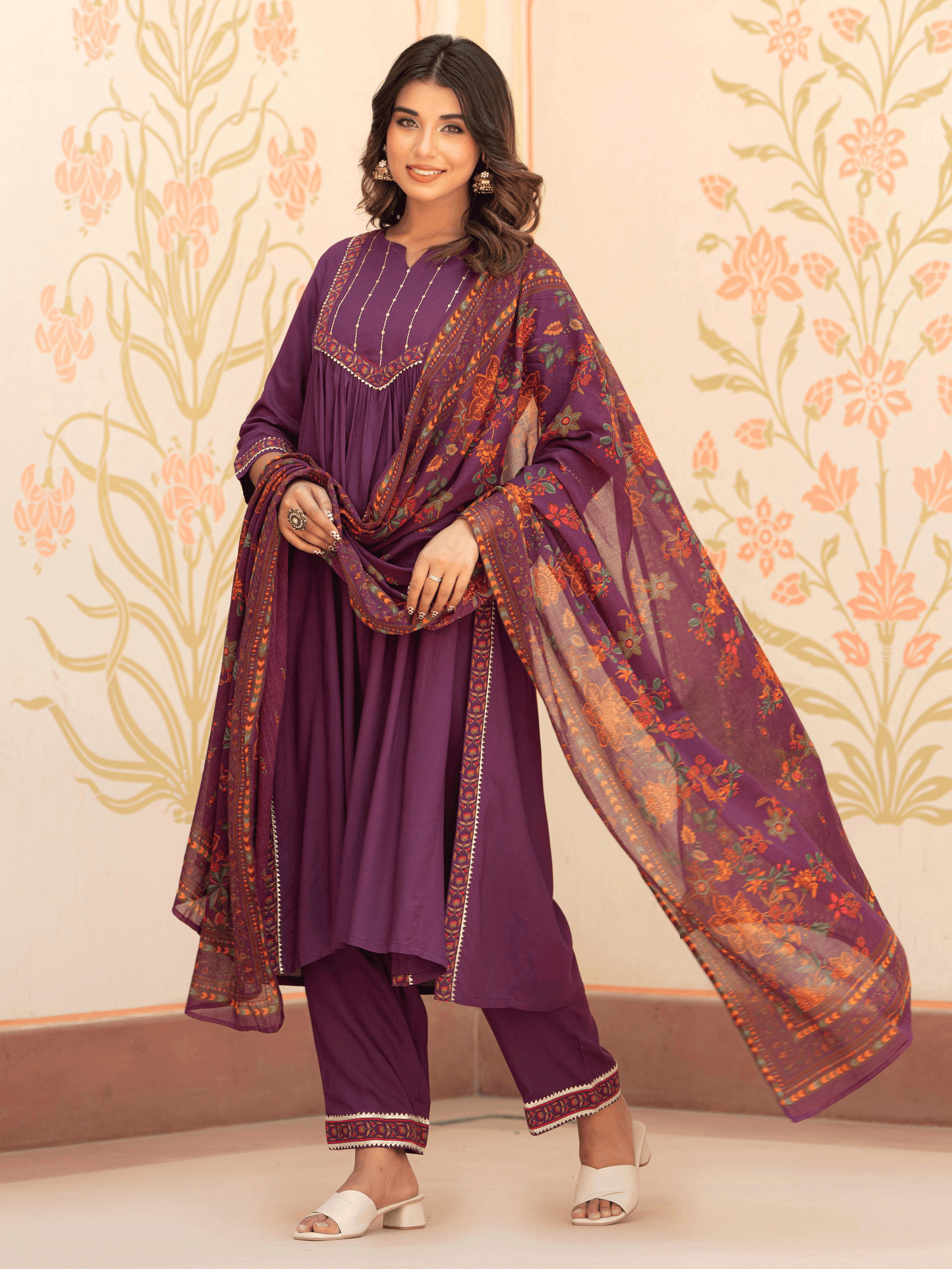 Cotton Voile Floral Mauve Dupatta