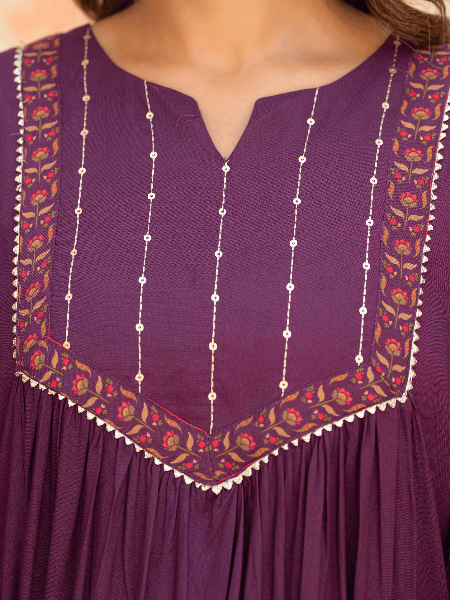 Viscose Solid Flared Mauve Kurta