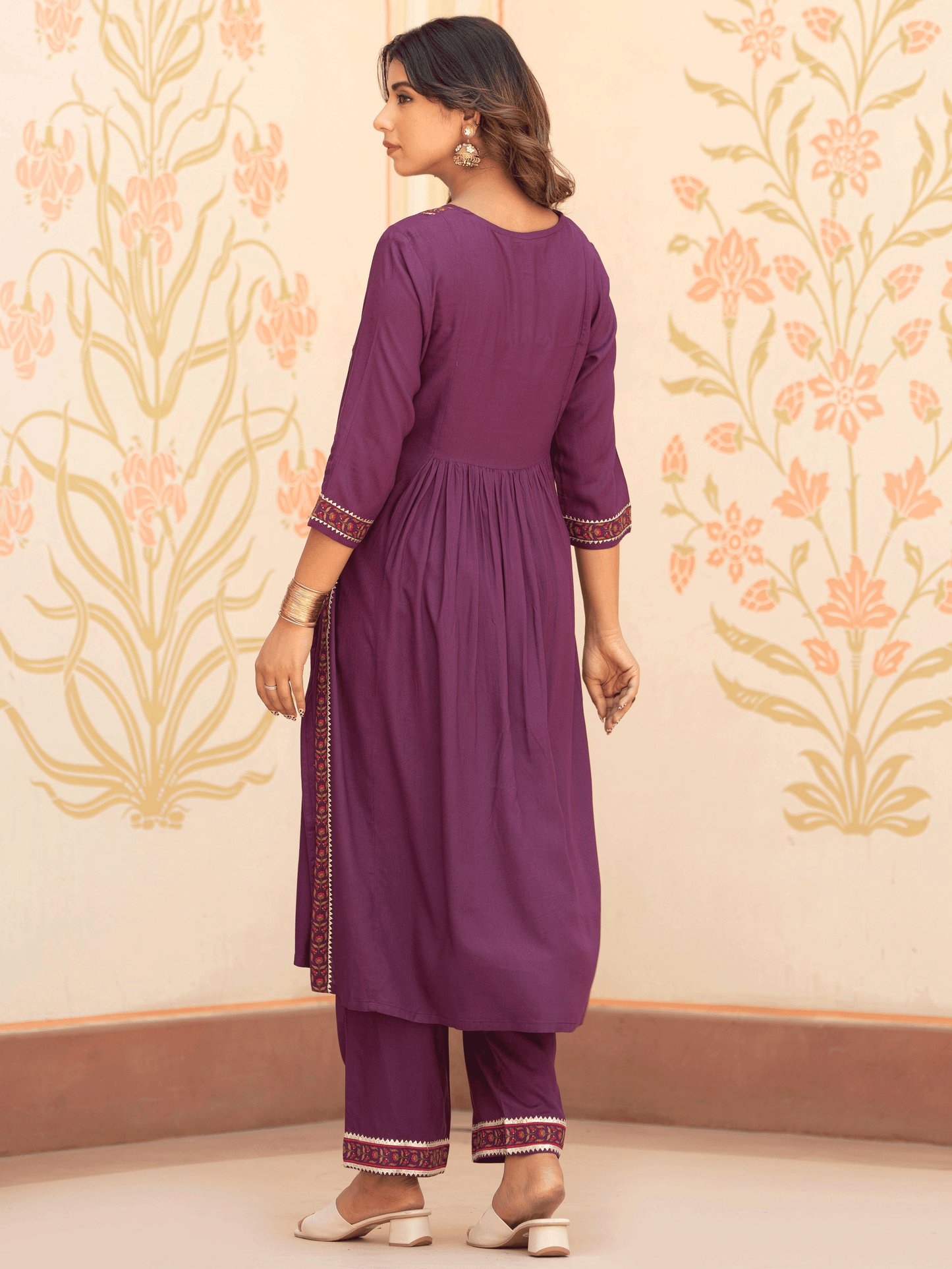 Viscose Solid Flared Mauve Kurta