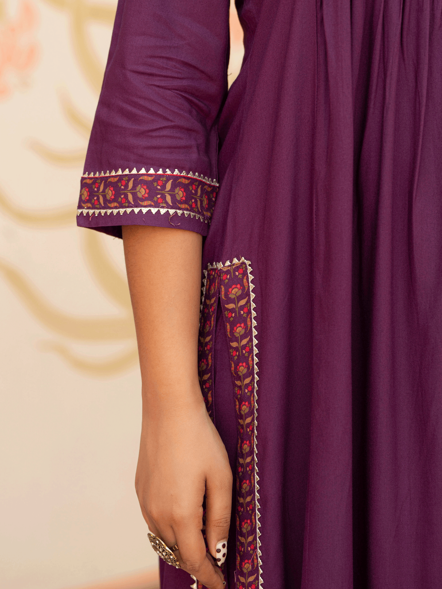 Viscose Solid Flared Mauve Kurta